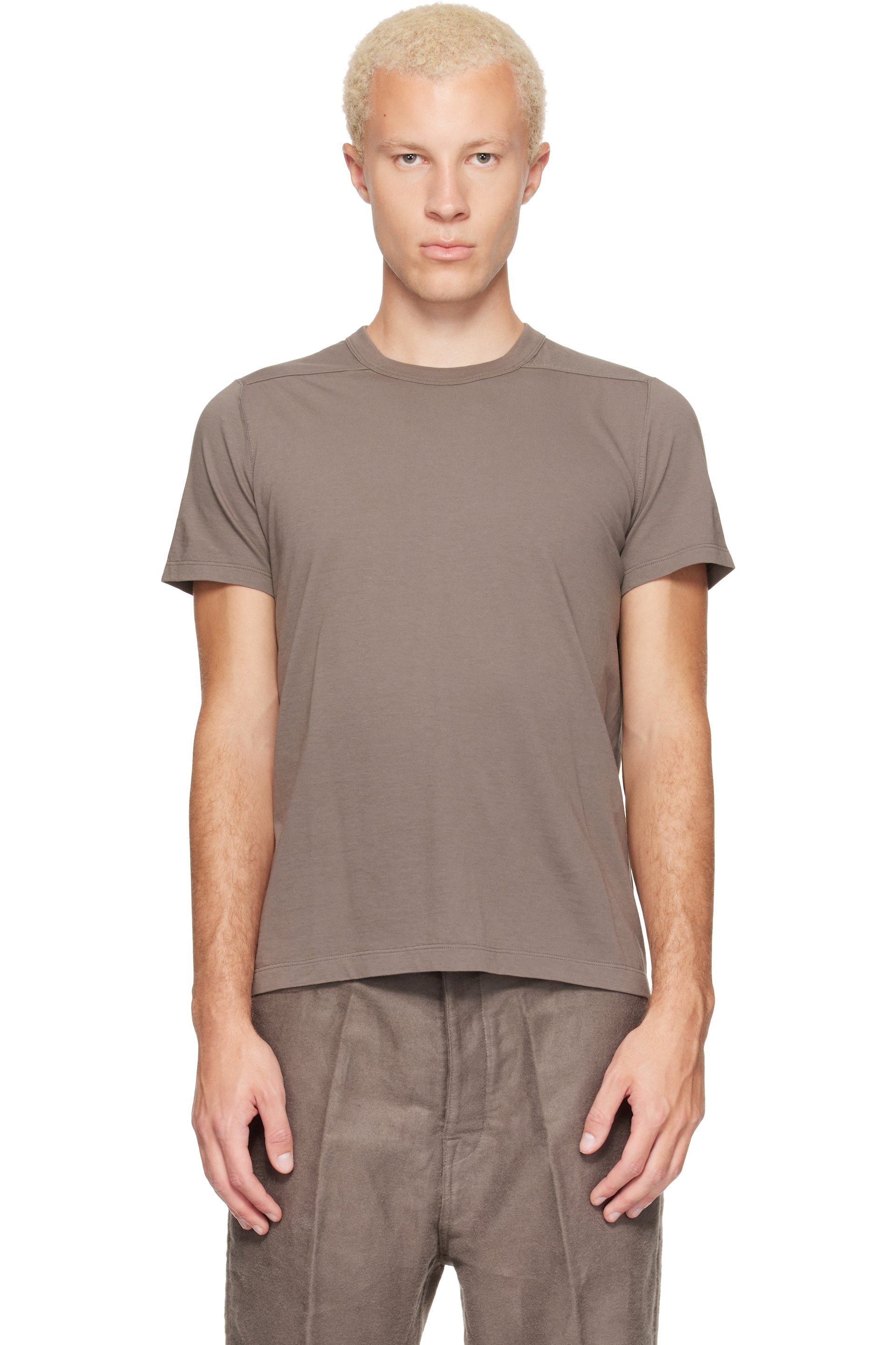 Rick Owens - T-shirt à manches courtes taupe à couture horizontale aux épaules - Tower