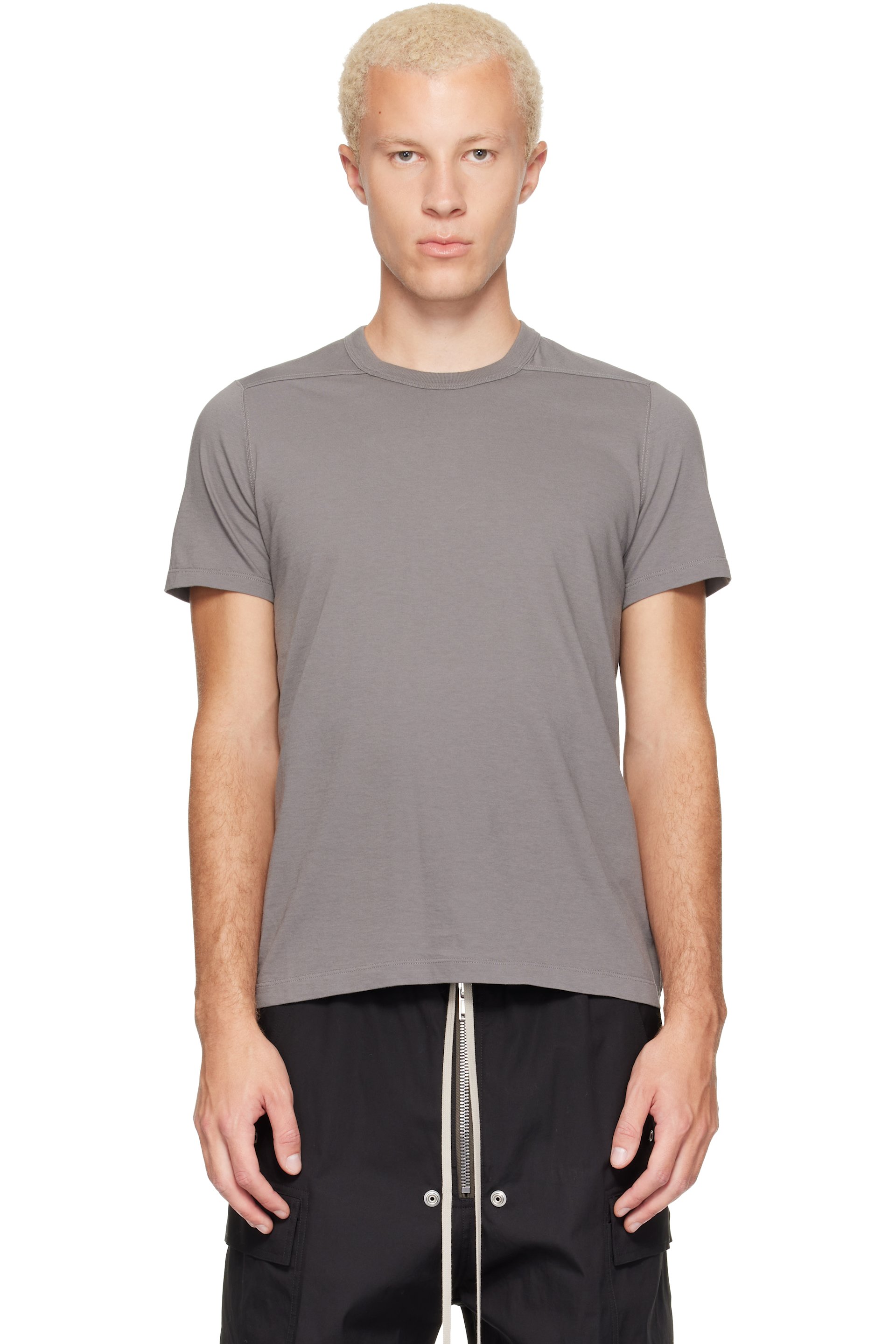 Rick Owens - T-shirt à manches courtes gris à couture horizontale aux épaules - Tower