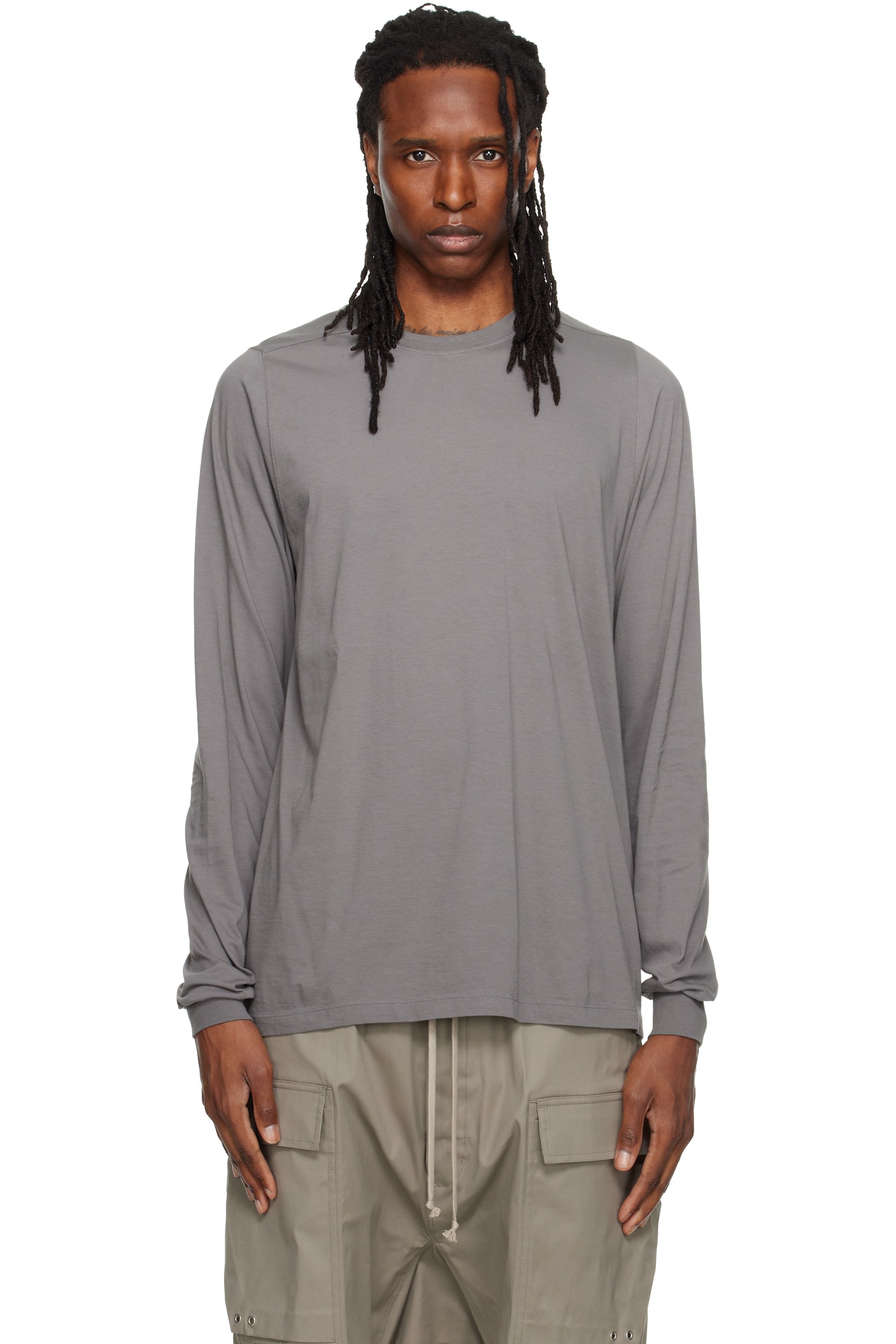Rick Owens - T-shirt à manches longues gris à col ras du cou - Tower