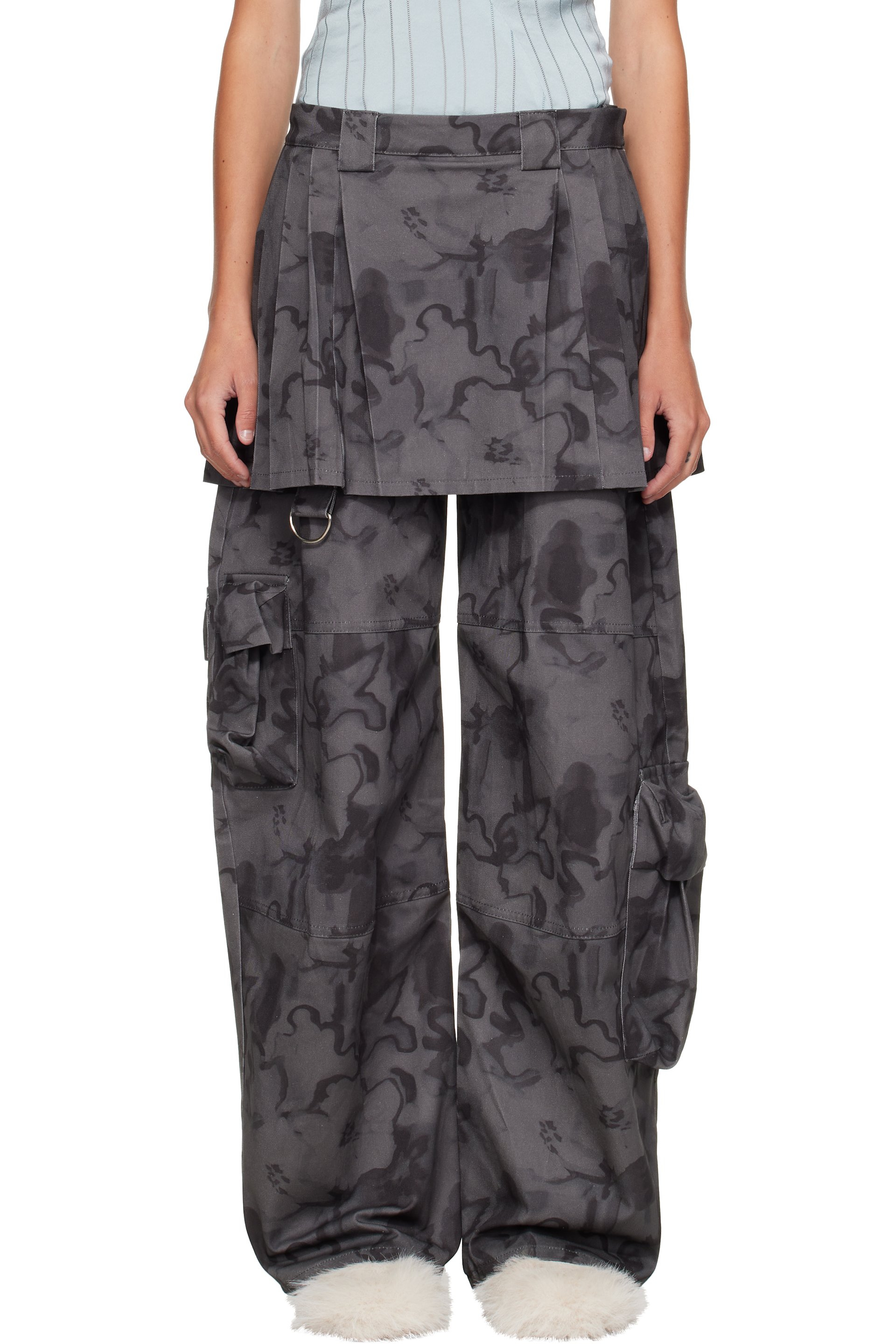 Collina Strada - Gray & Black Lawn Skirt Cargo Pants