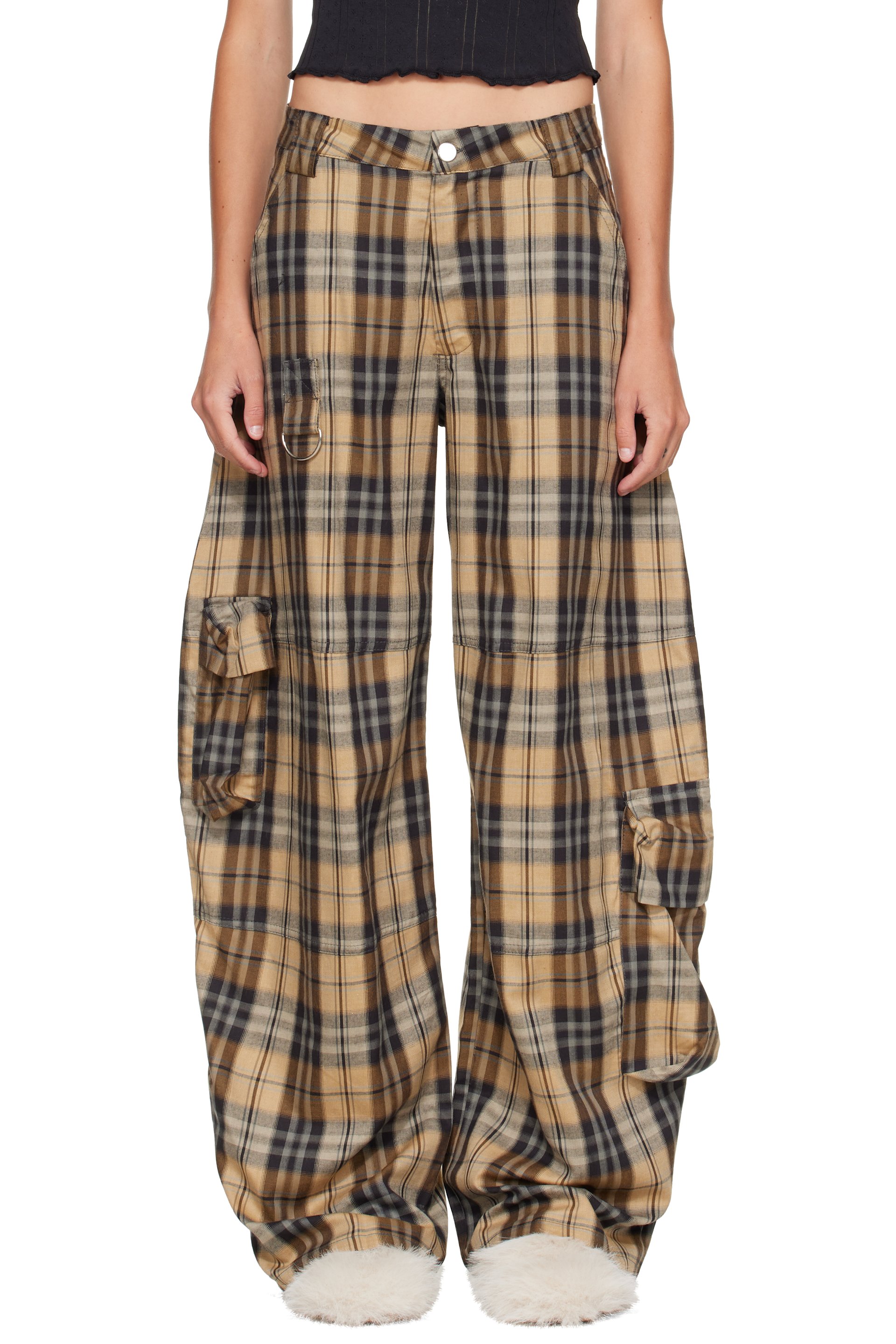 Collina Strada - Beige & Black Lawn Cargo Pants