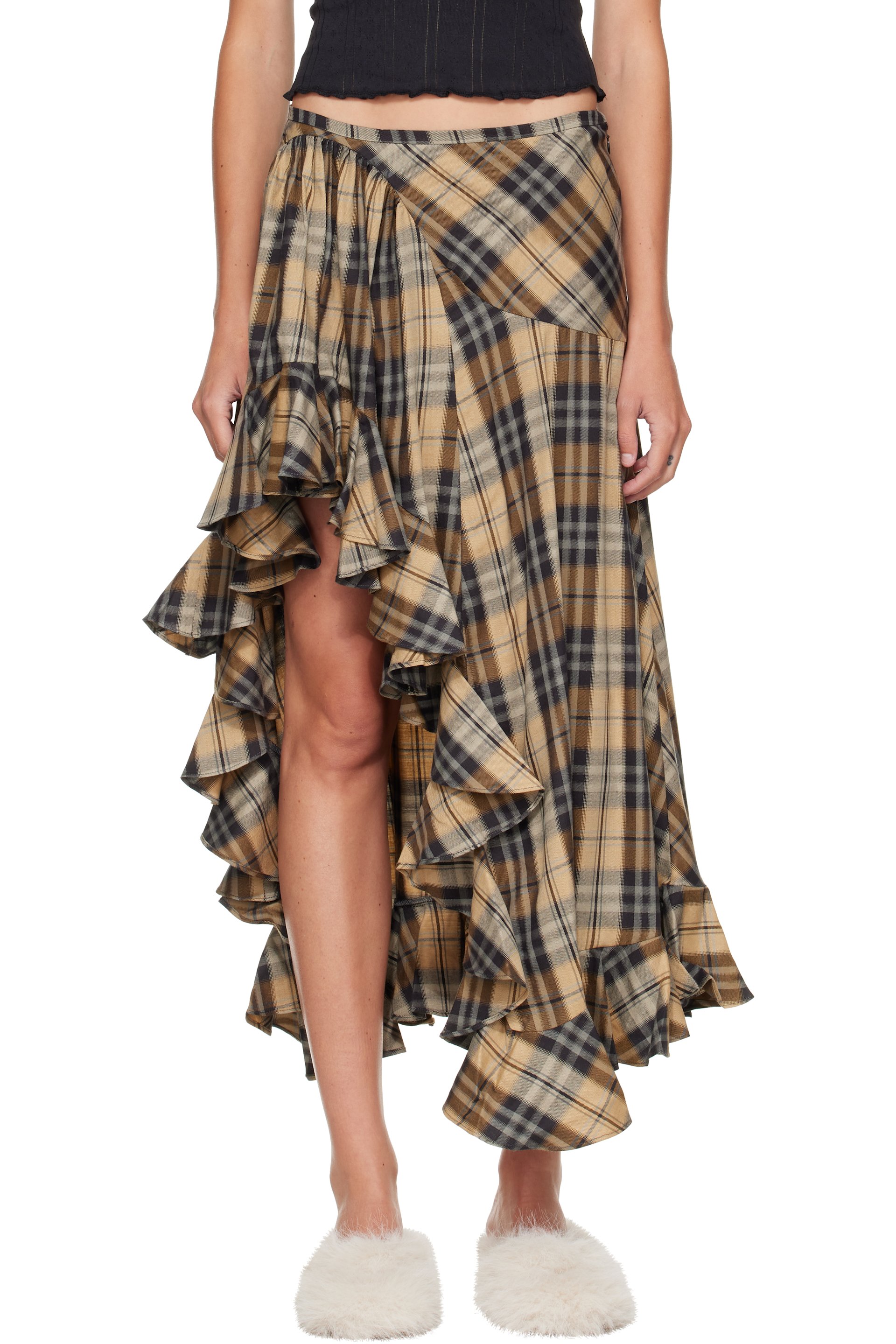 Collina Strada - Beige & Black Florist Midi Skirt