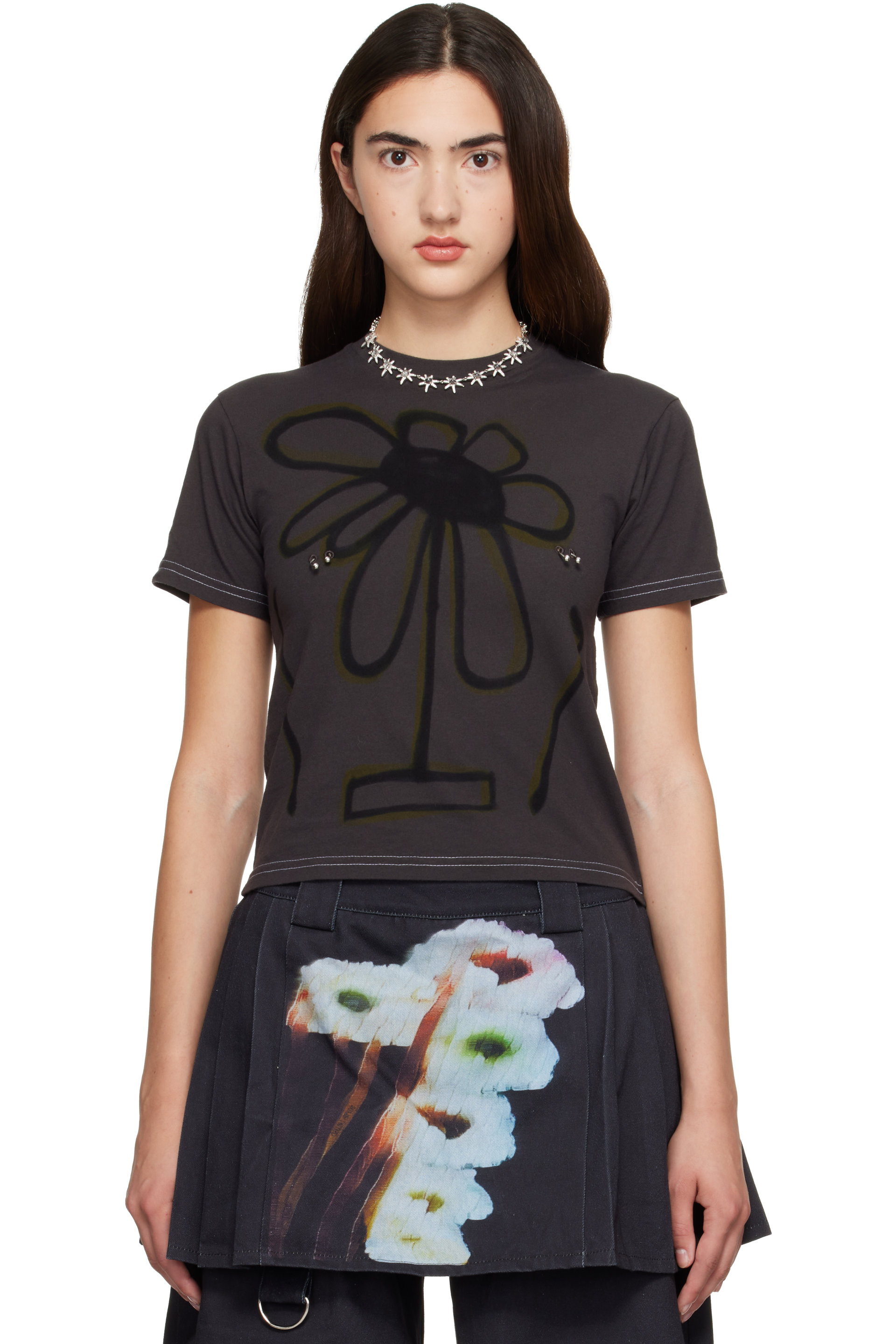 Collina Strada - Gray Flower Pot Pierced T-shirt