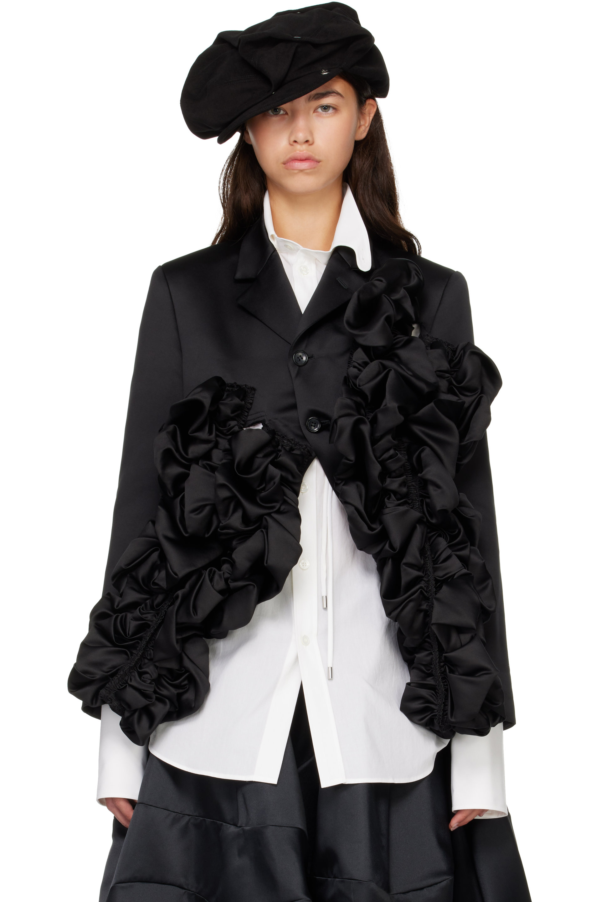 Comme des Garçons - Black Gathered Satin Jacket