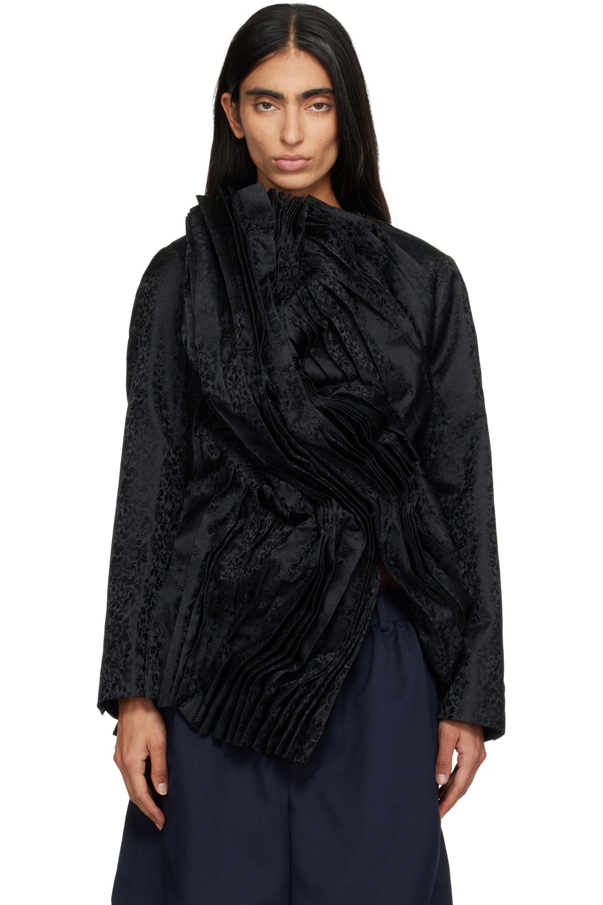 Comme des Garçons - Black Jacquard Flower Pattern Jacket