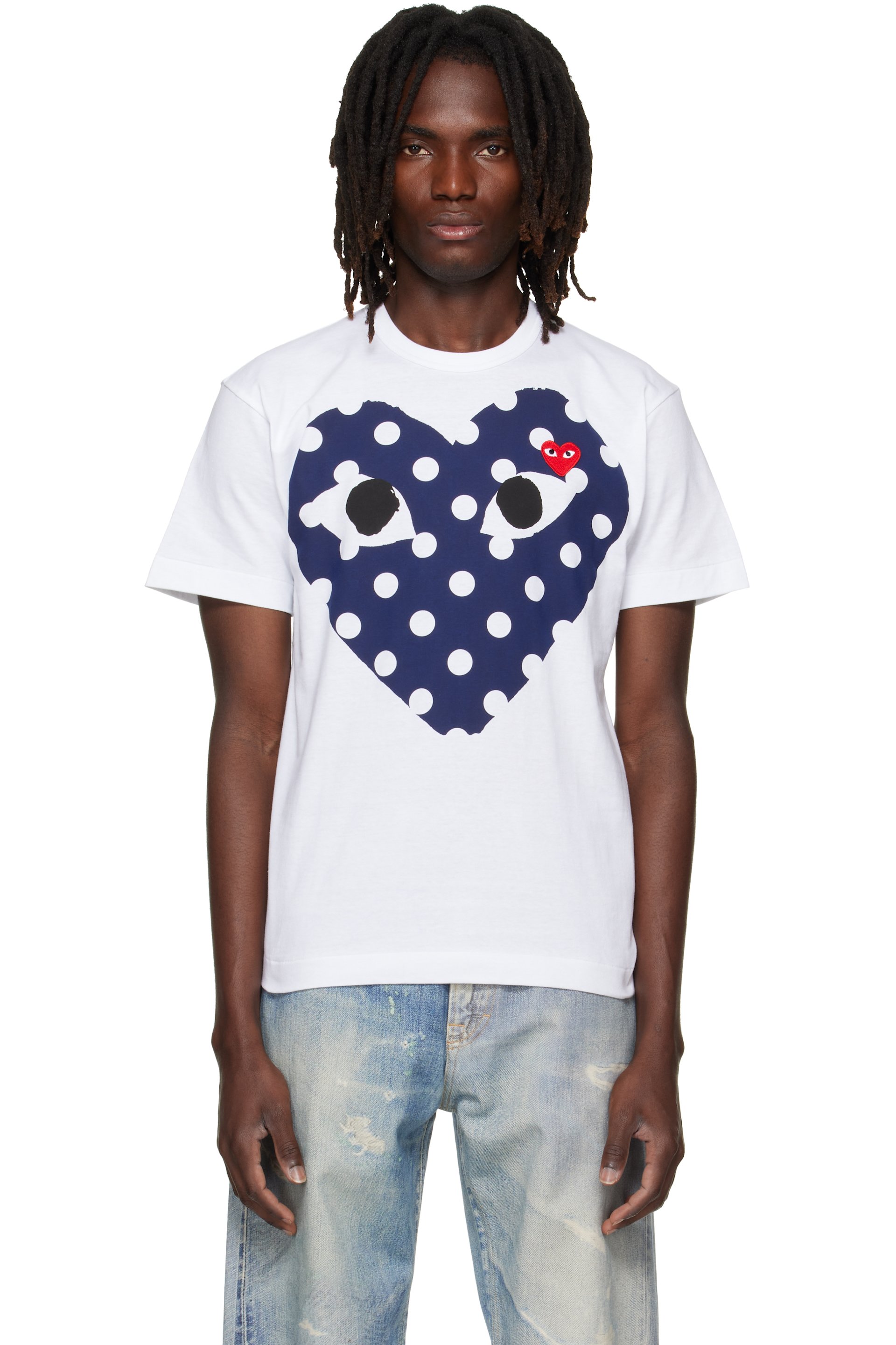 COMME des GARÇONS PLAY - White Polka Dot Full Heart T-shirt
