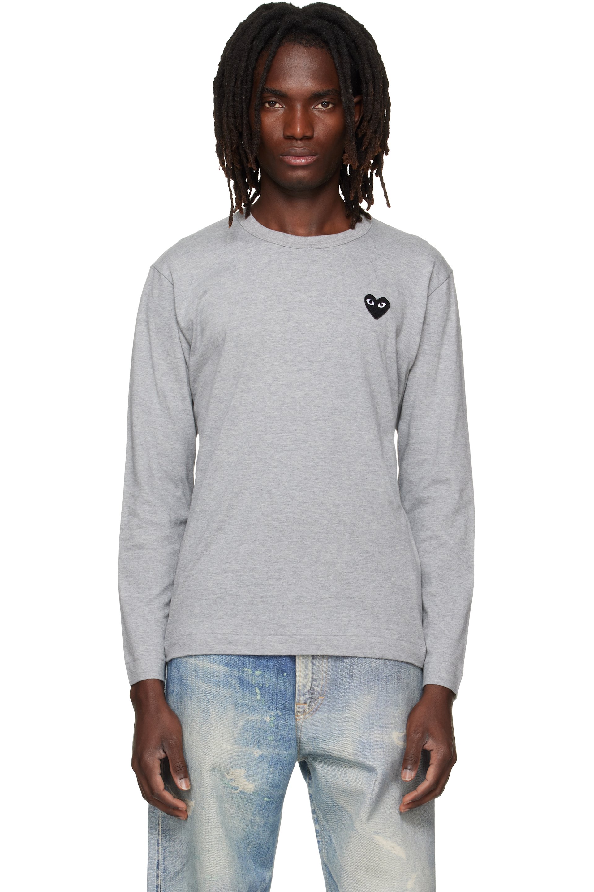 COMME des GARÇONS PLAY - Gray Heart Emblem Long Sleeve T-shirt