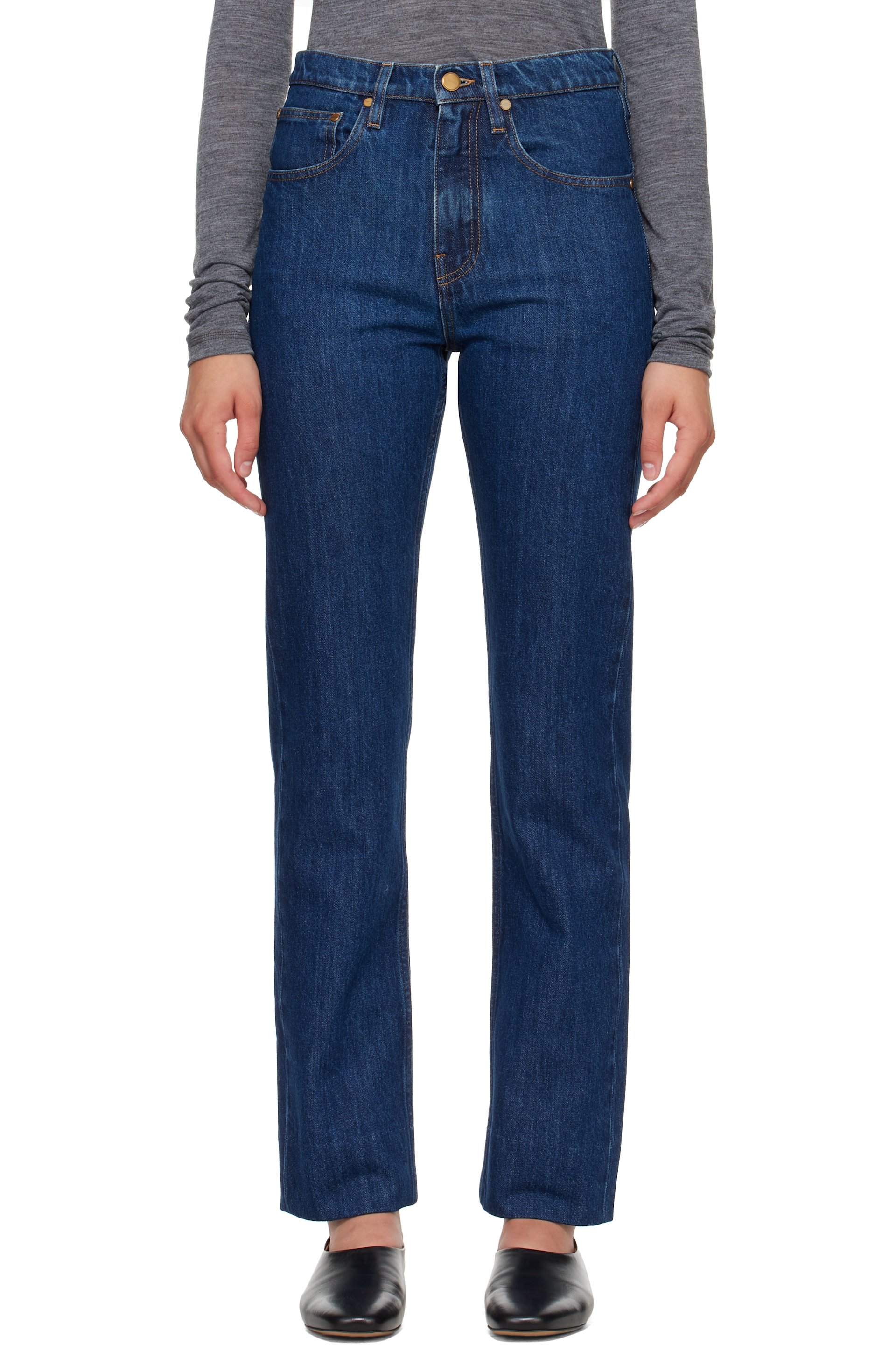 Jil Sander - Jean bleu marine à effet délavé