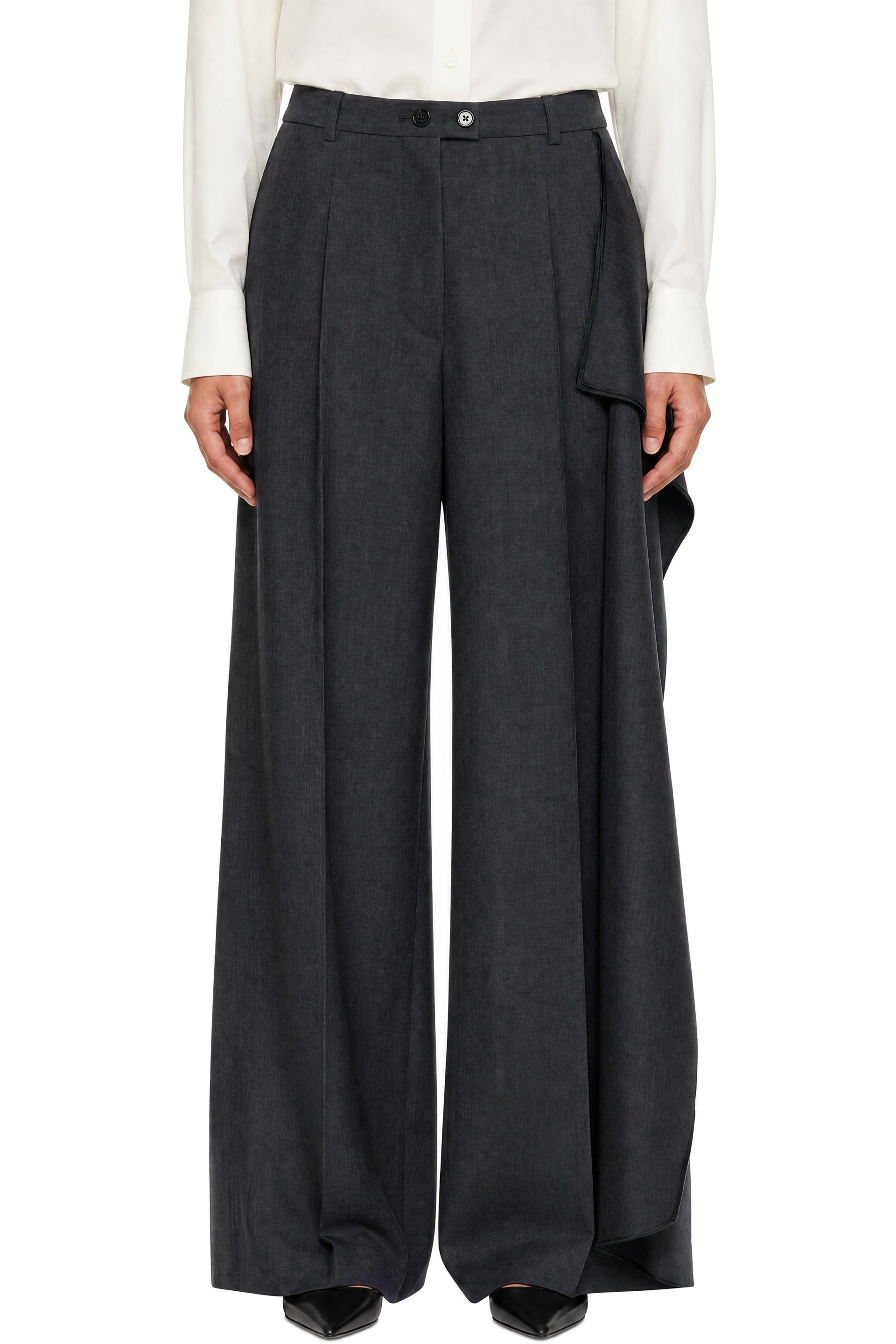 Jil Sander - Pantalon gris en fil-à-fil de laine