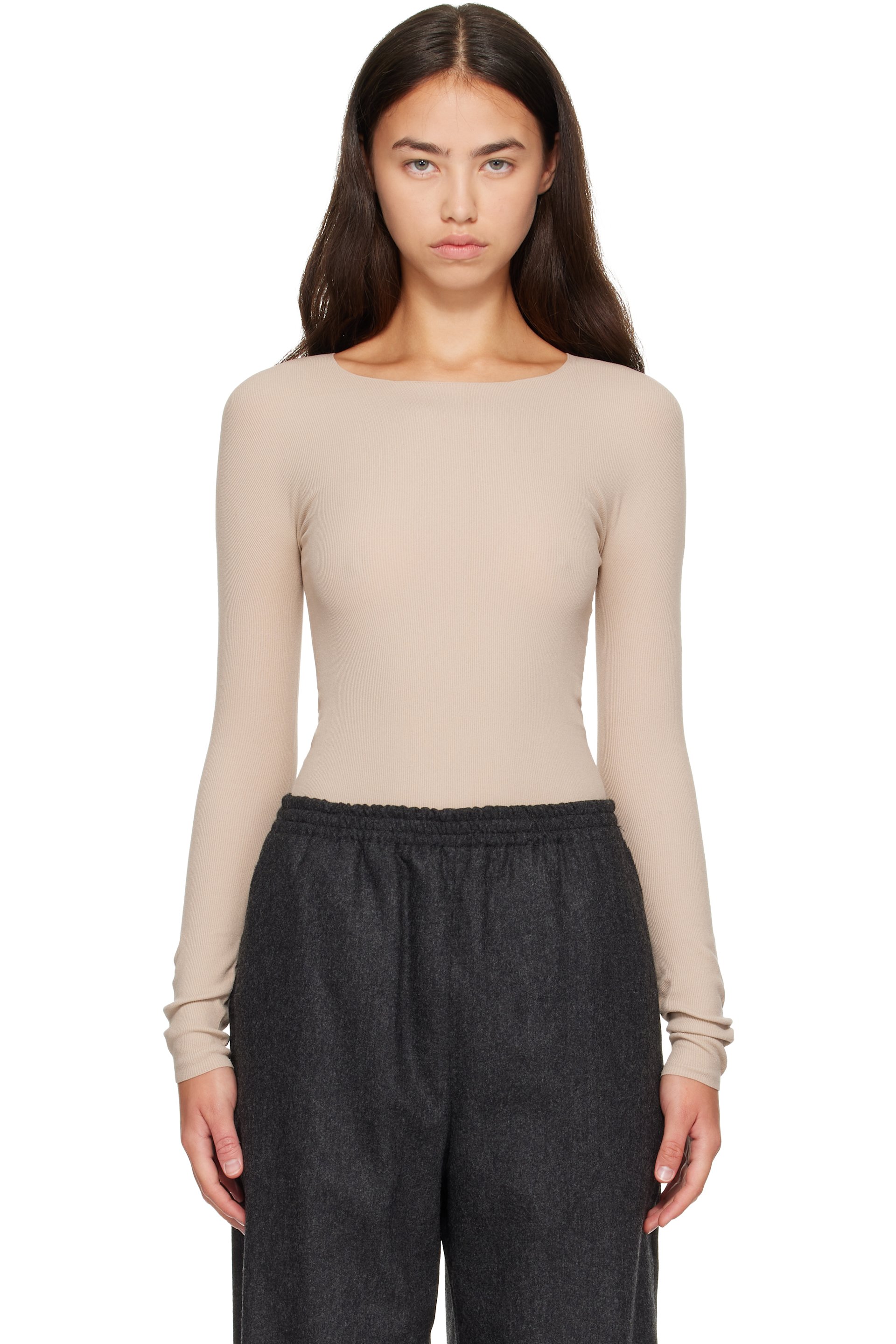 Jil Sander - T-shirt beige en tricot côtelé