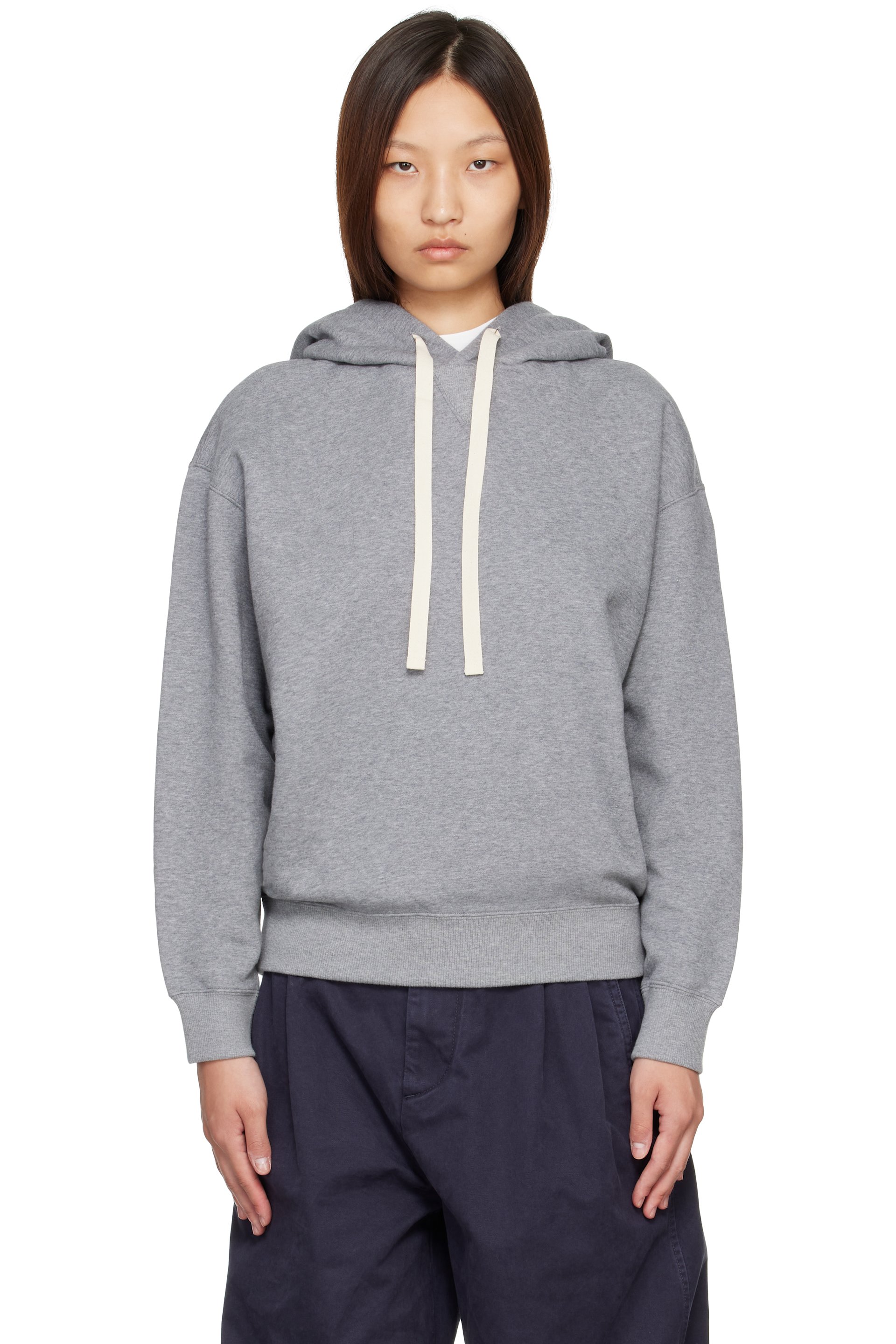 Jil Sander - Pull à capuche gris en jersey bouclette de coton