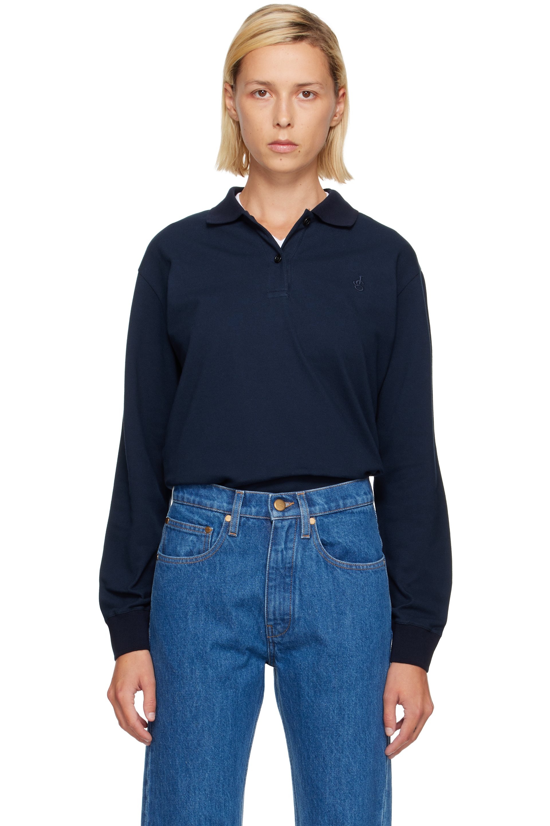 Jil Sander - Navy Cotton Piquet Polo