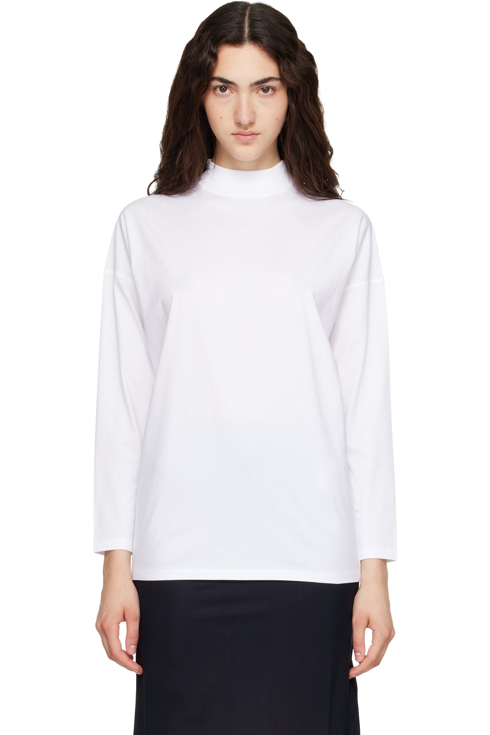 Jil Sander - 白色 Long Sleeves Mock Neck Boxy Fit T 恤