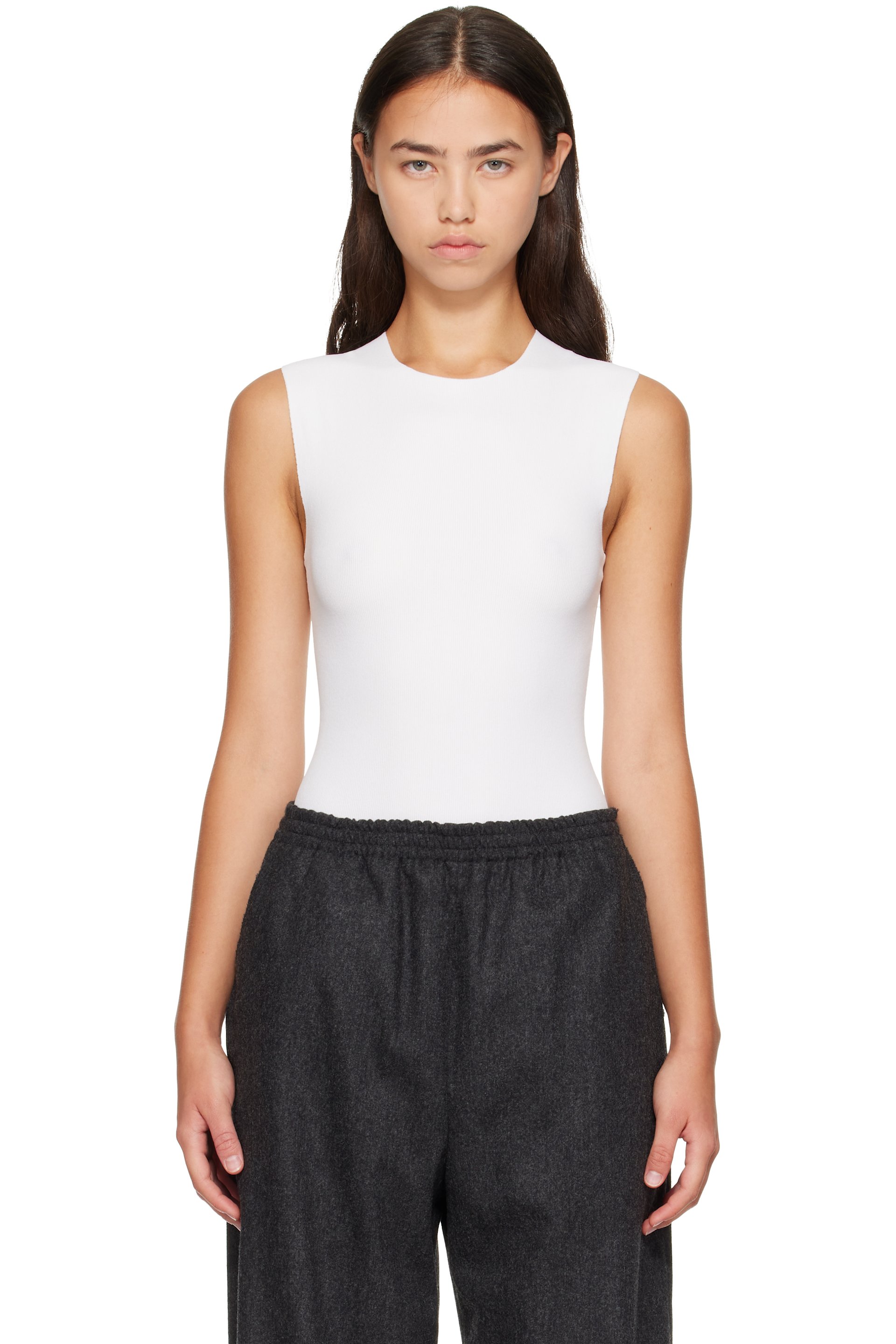 Jil Sander - Justaucorps blanc en tricot côtelé