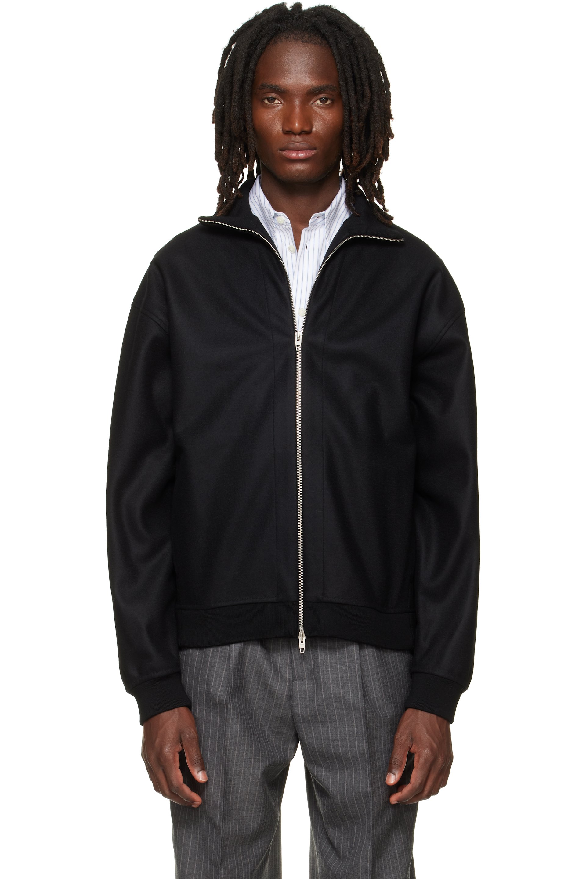 Jil Sander - Black Wool Melton Zip-Up Jacket