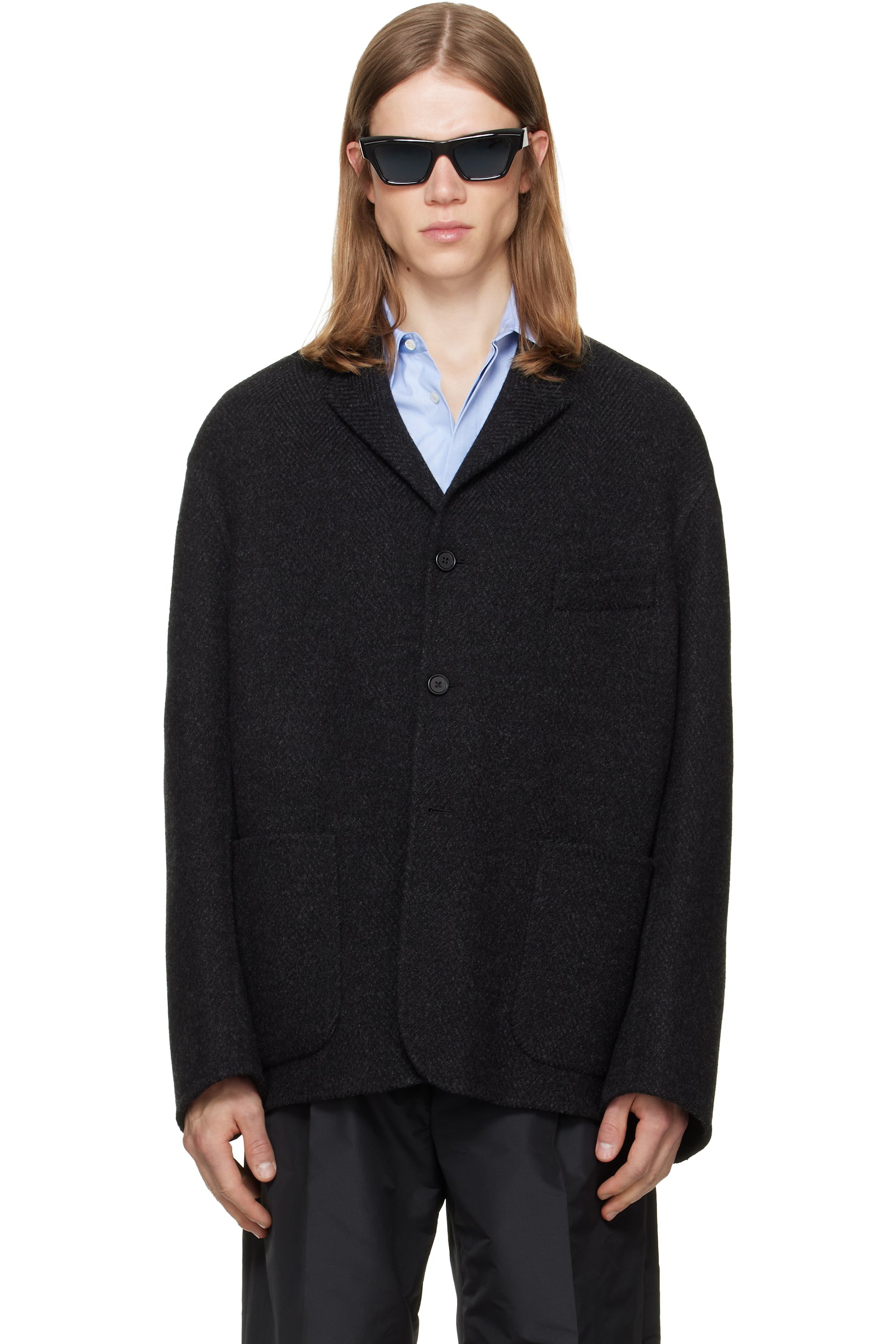 Jil Sander - Gray Wool Chevron Jacket