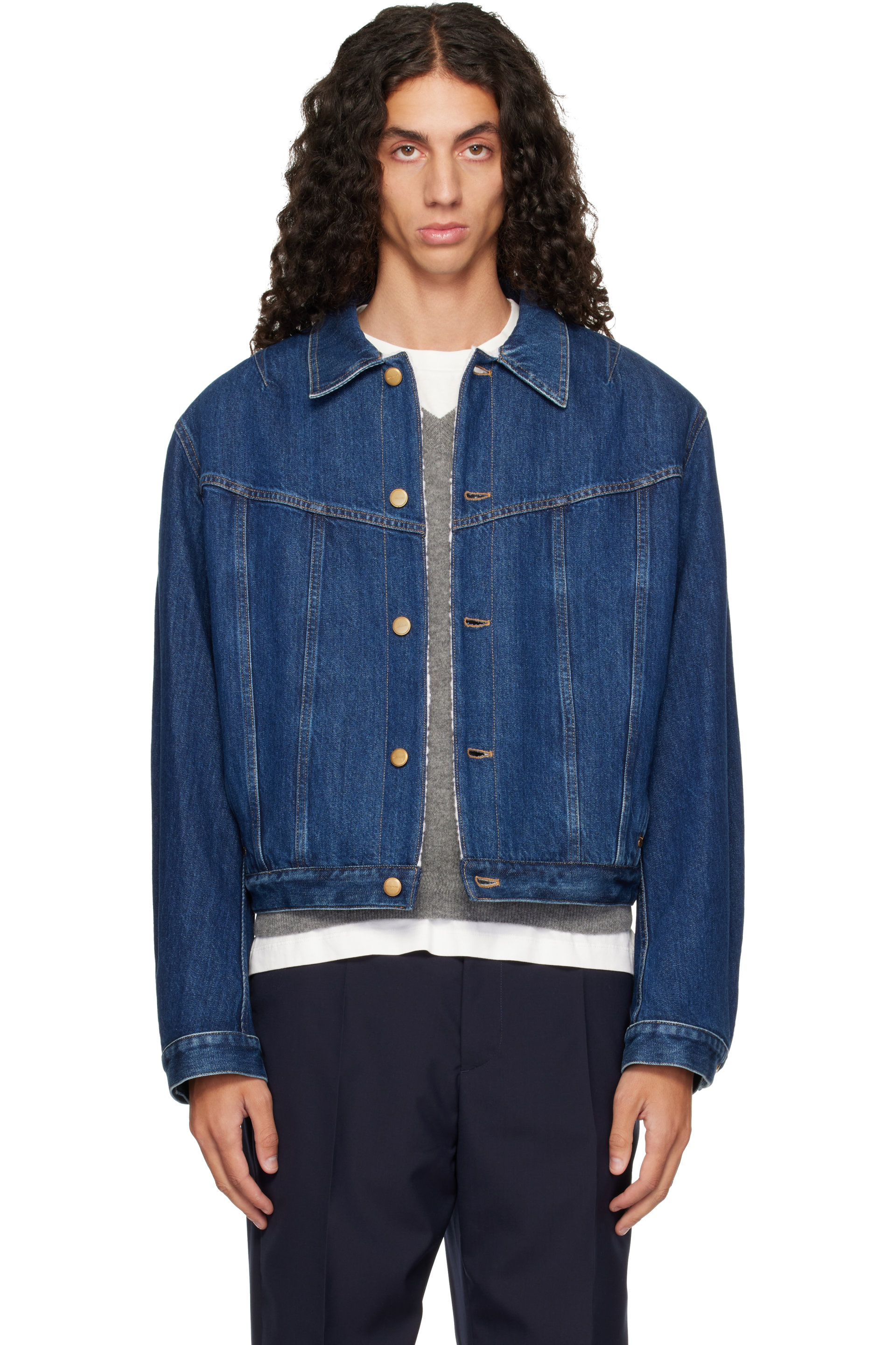 Jil Sander - Blouson bleu en denim à doublure en molleton