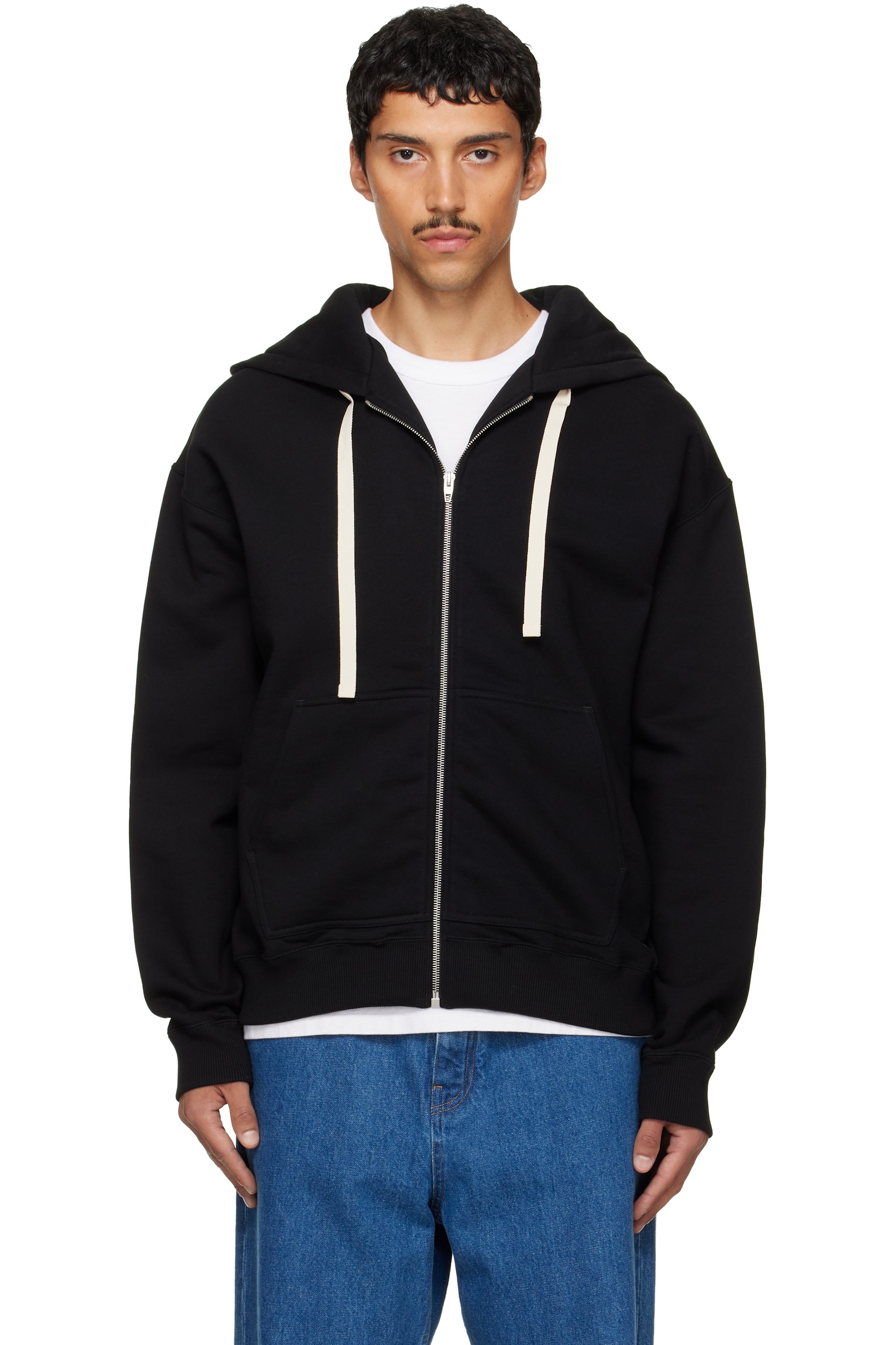 Jil Sander - Pull à capuche noir à glissière