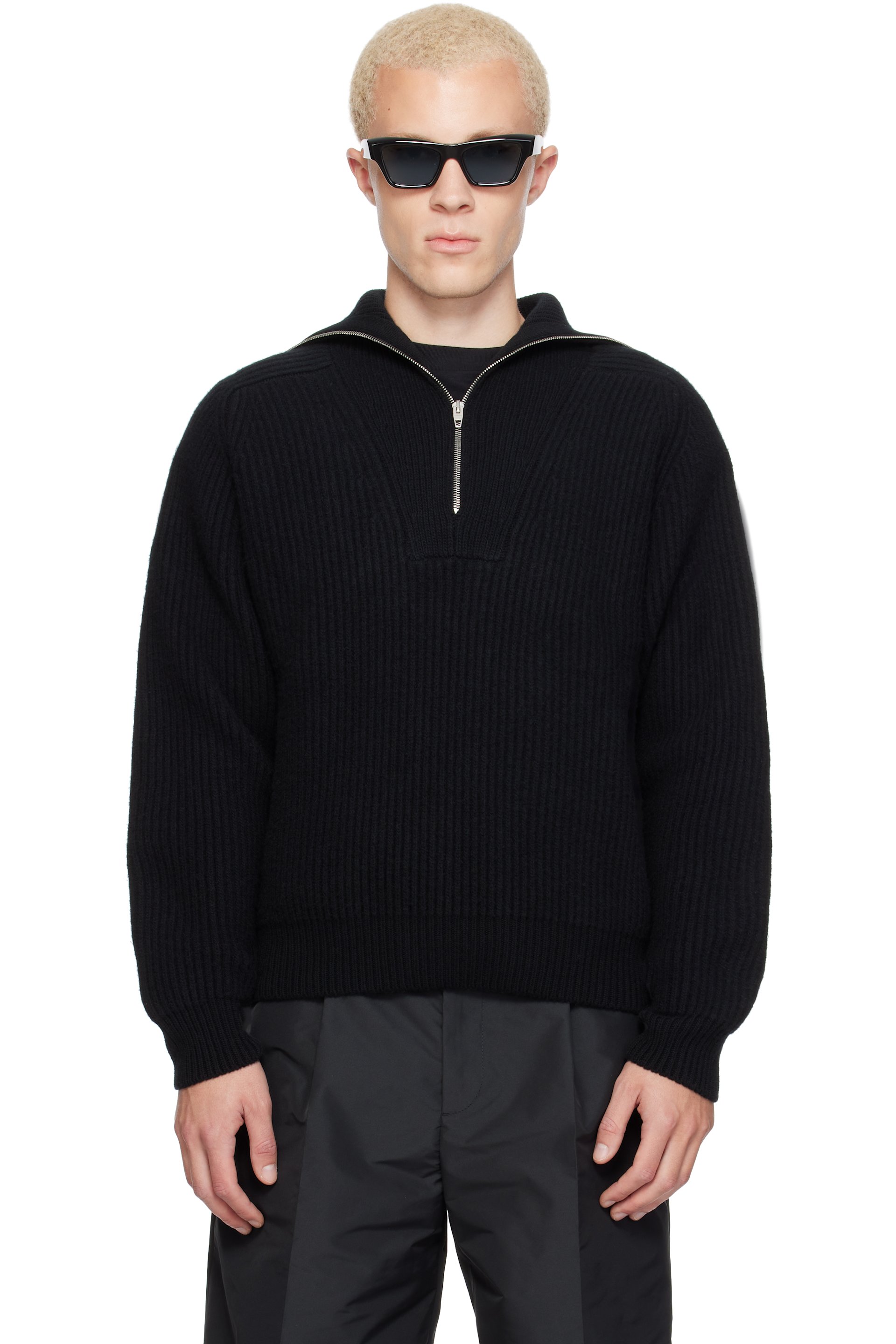 Jil Sander - Black LS High Zipped Neck Sweater