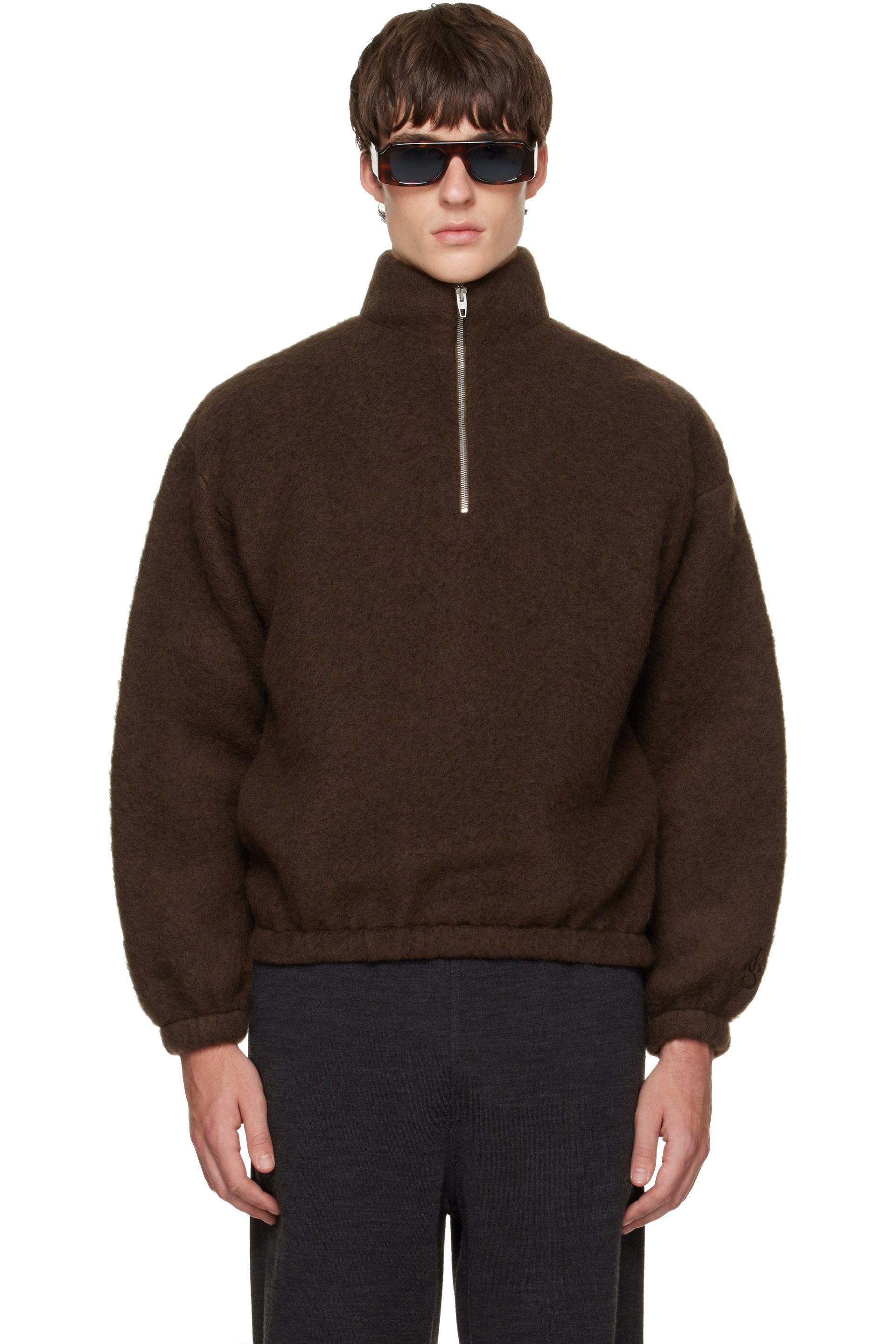 Jil Sander - Brown Quarter-Zip Sweater