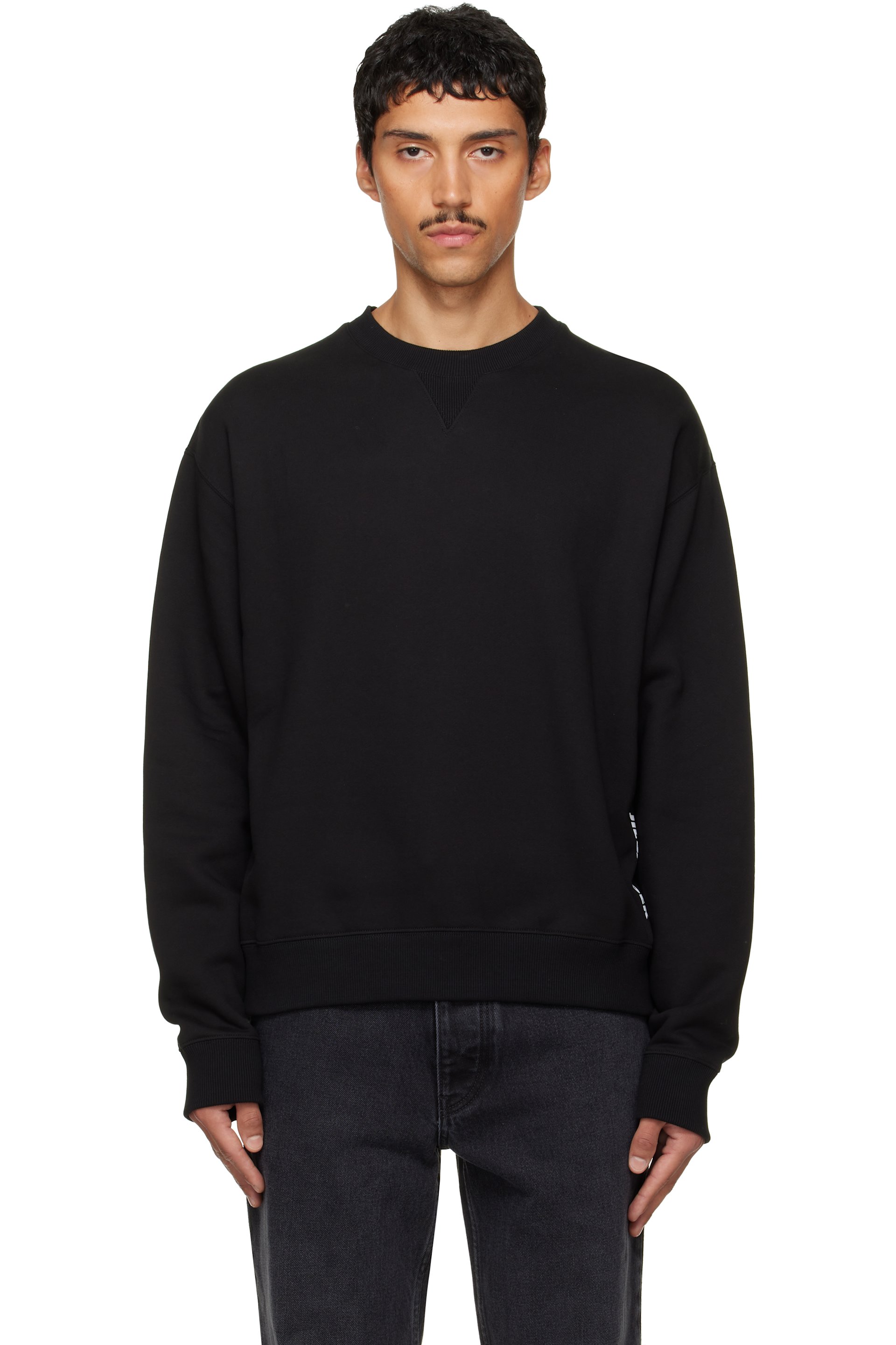 Jil Sander - Pull molletonné noir en jersey bouclette de coton à col ras du cou