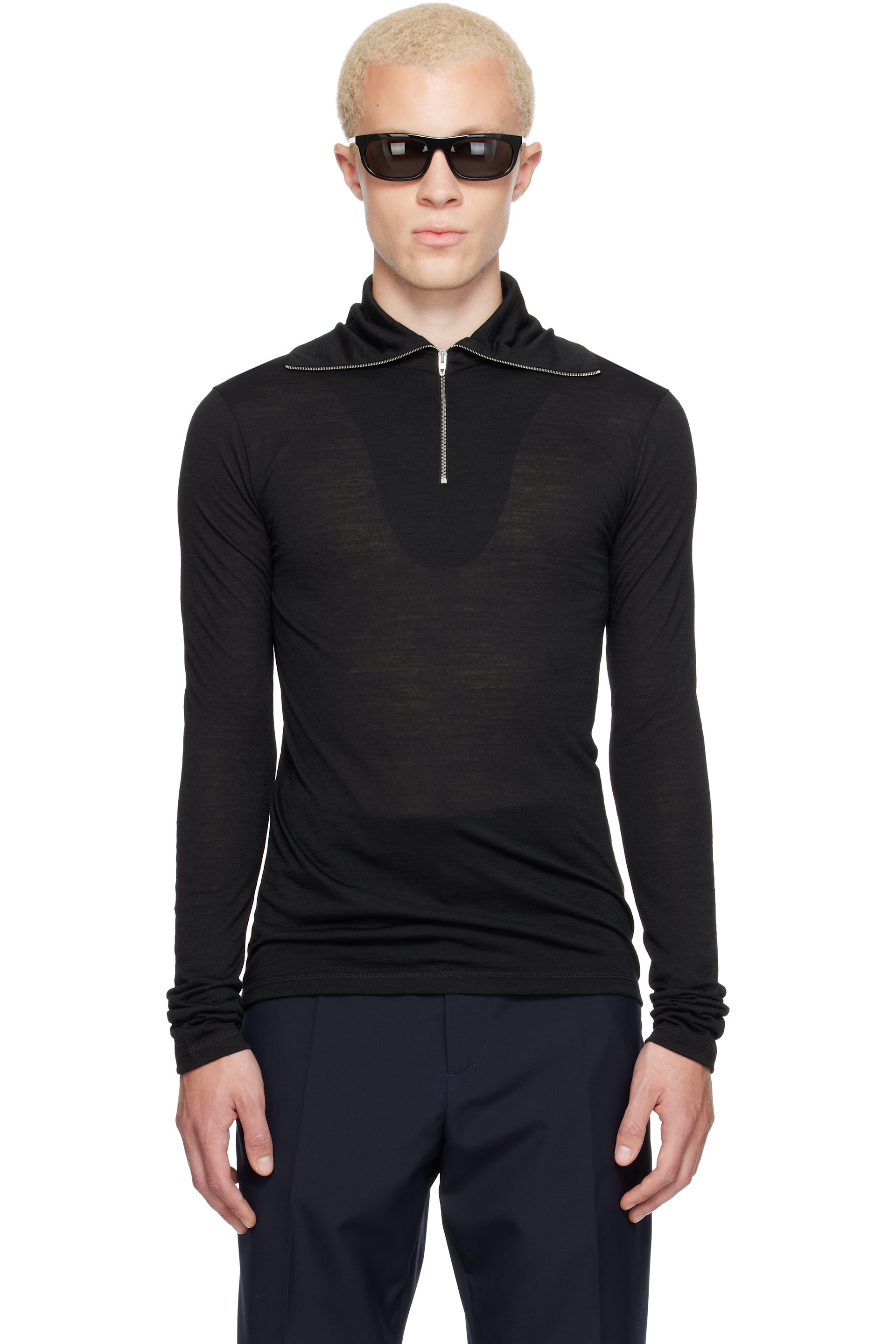 Jil Sander - Black LS Zip Polo