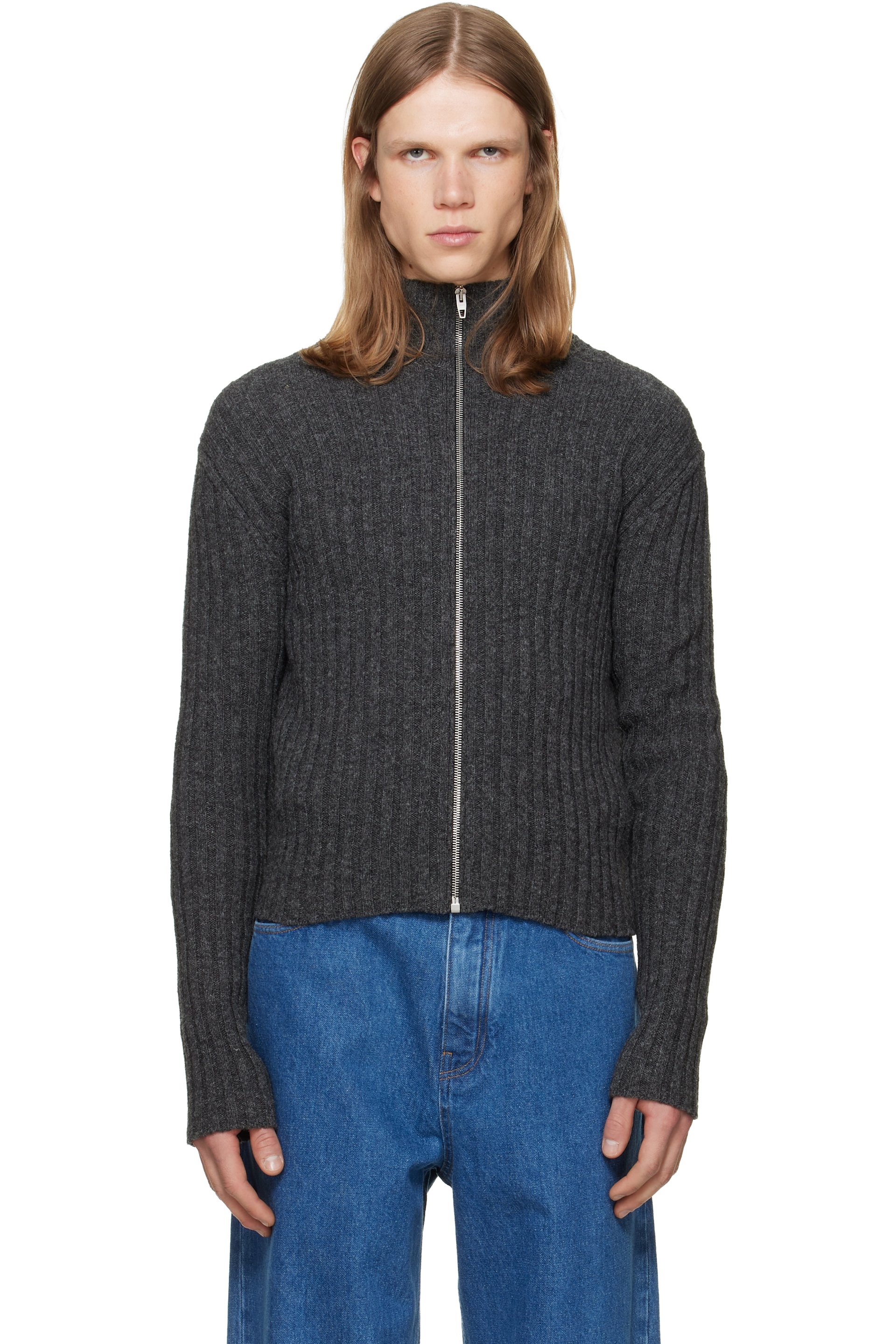 Jil Sander - Gray Zip Up Cardigan