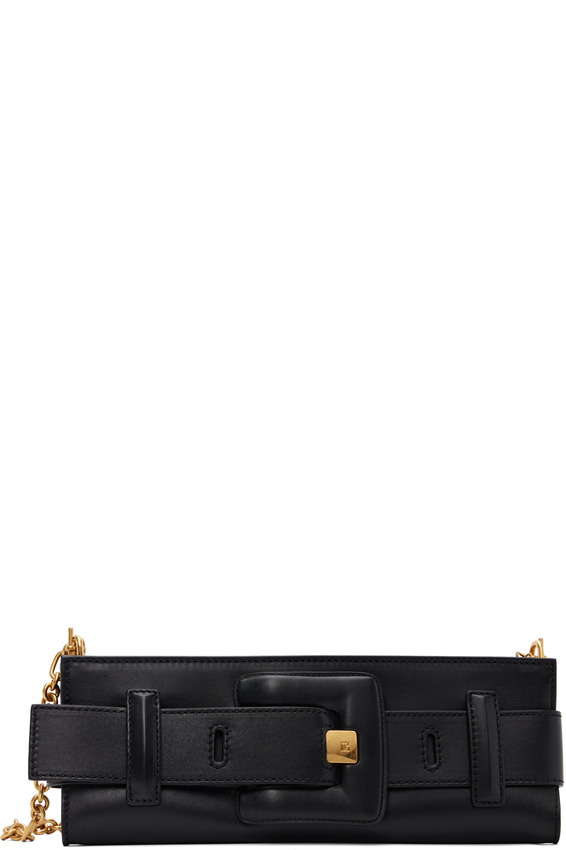 BALMAIN - Black Anthem Smooth Leather Clutch