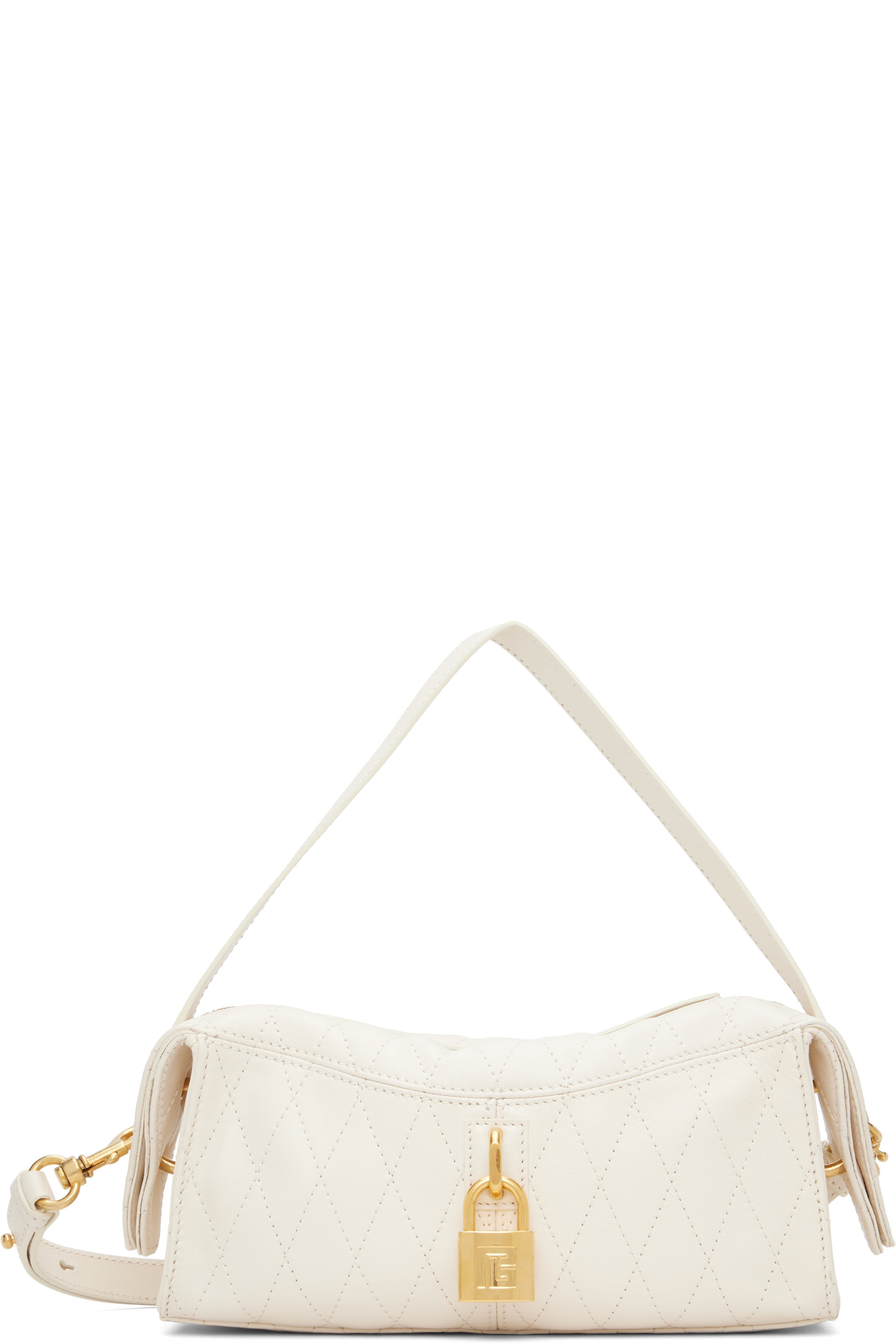 BALMAIN - Off-White Small Pulse Smooth Topstitched Leather Bag