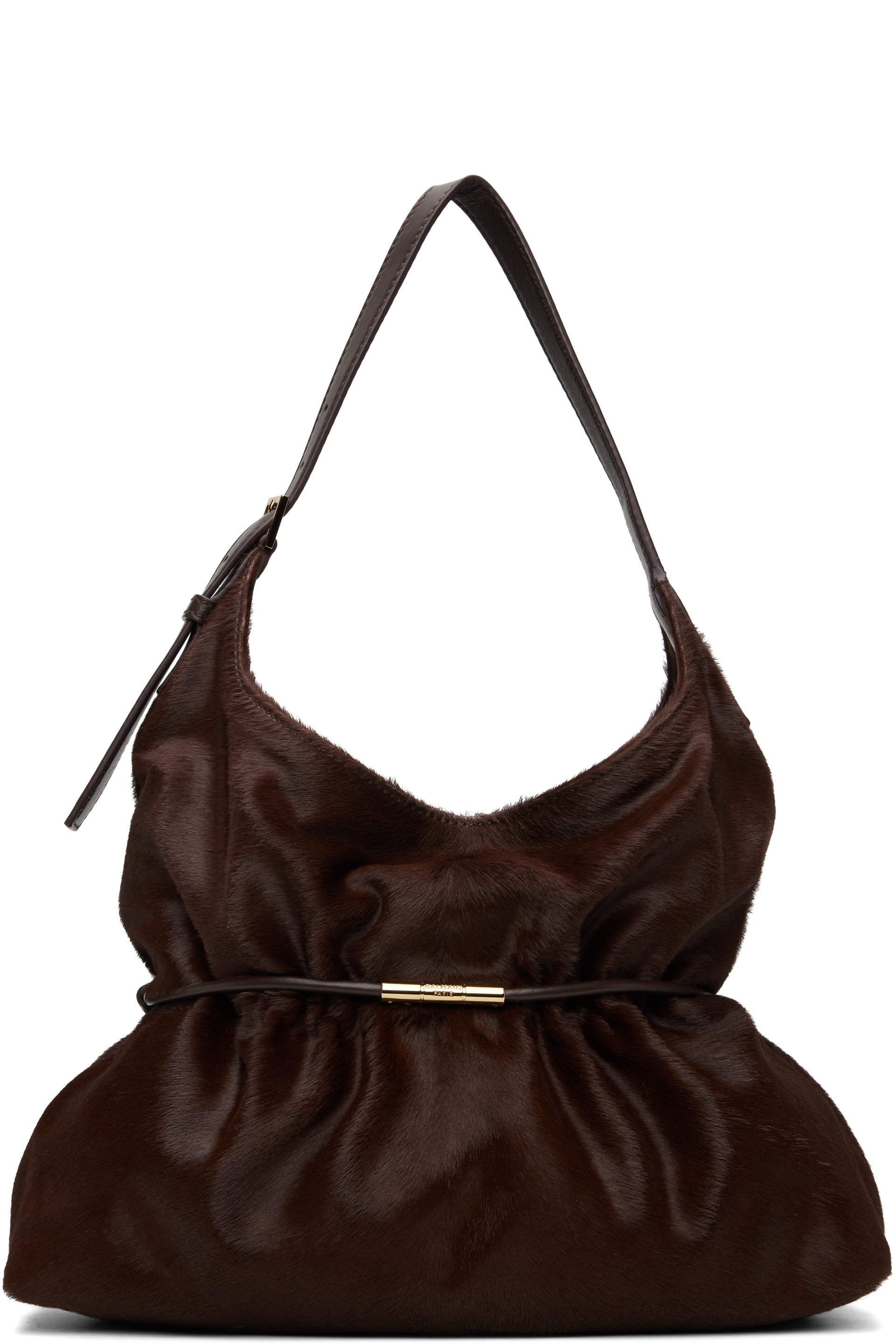 BALMAIN - Brown Sphynx Medium Pony-Effect Leather Bag