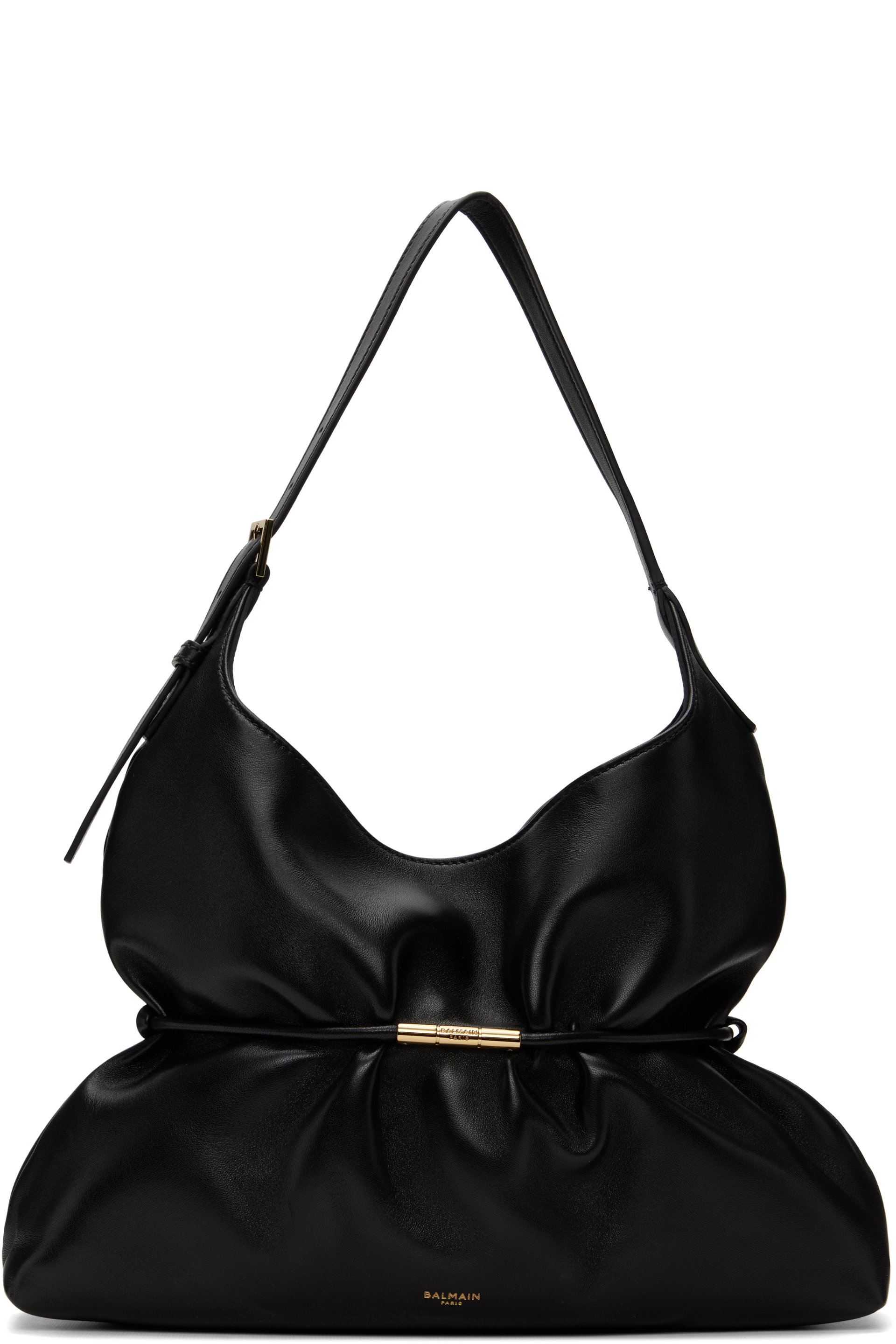BALMAIN - Black Sphynx Medium Smooth Leather Bag