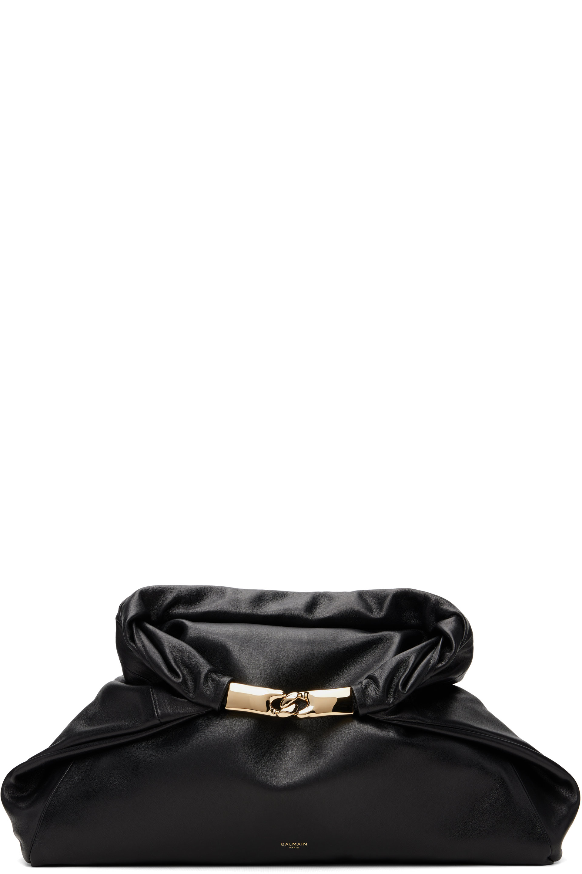 BALMAIN - Black 'Dinner At 8' Medium Smooth Leather Clutch