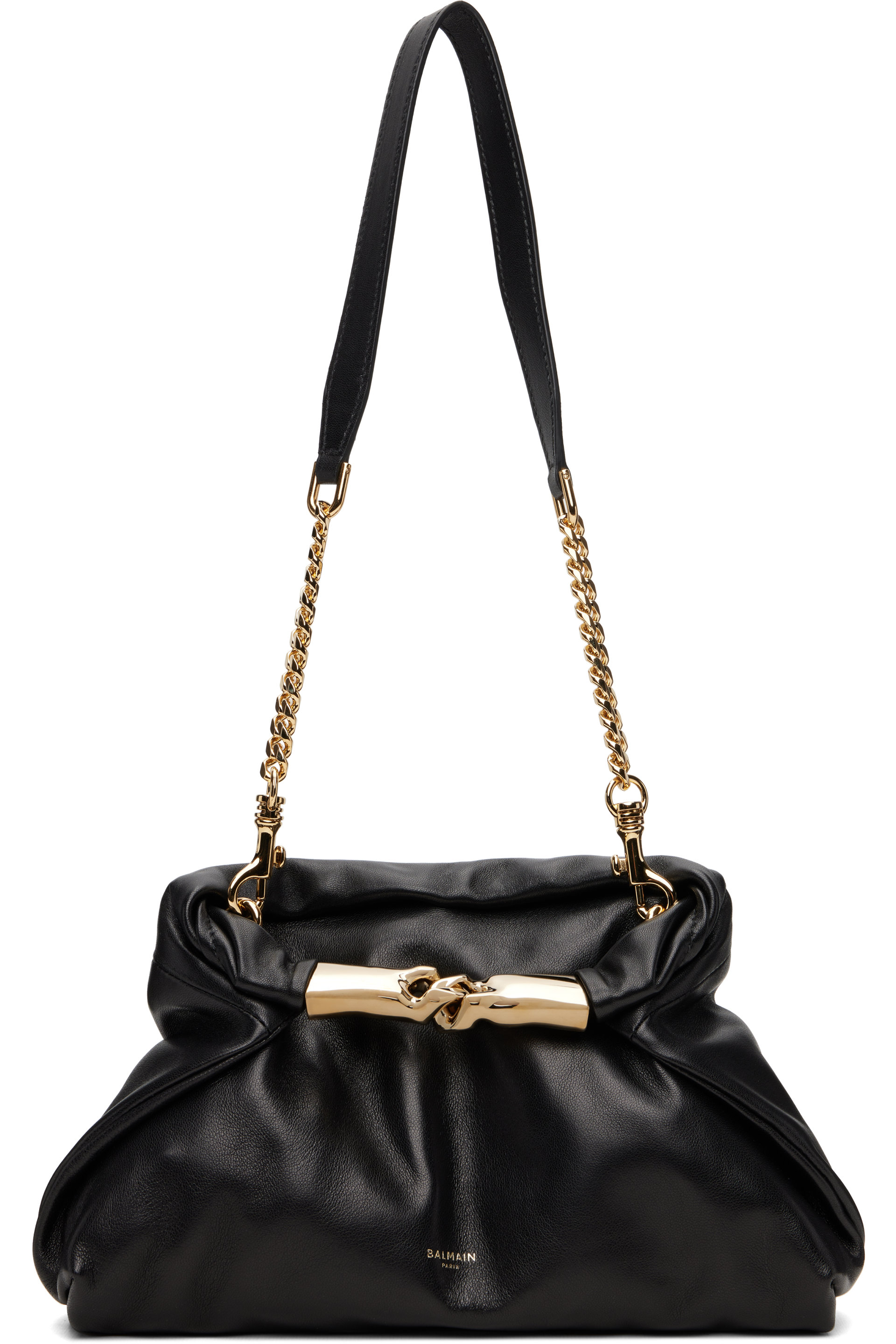 BALMAIN - Black 'Dinner At 8' Small Smooth Leather Bag