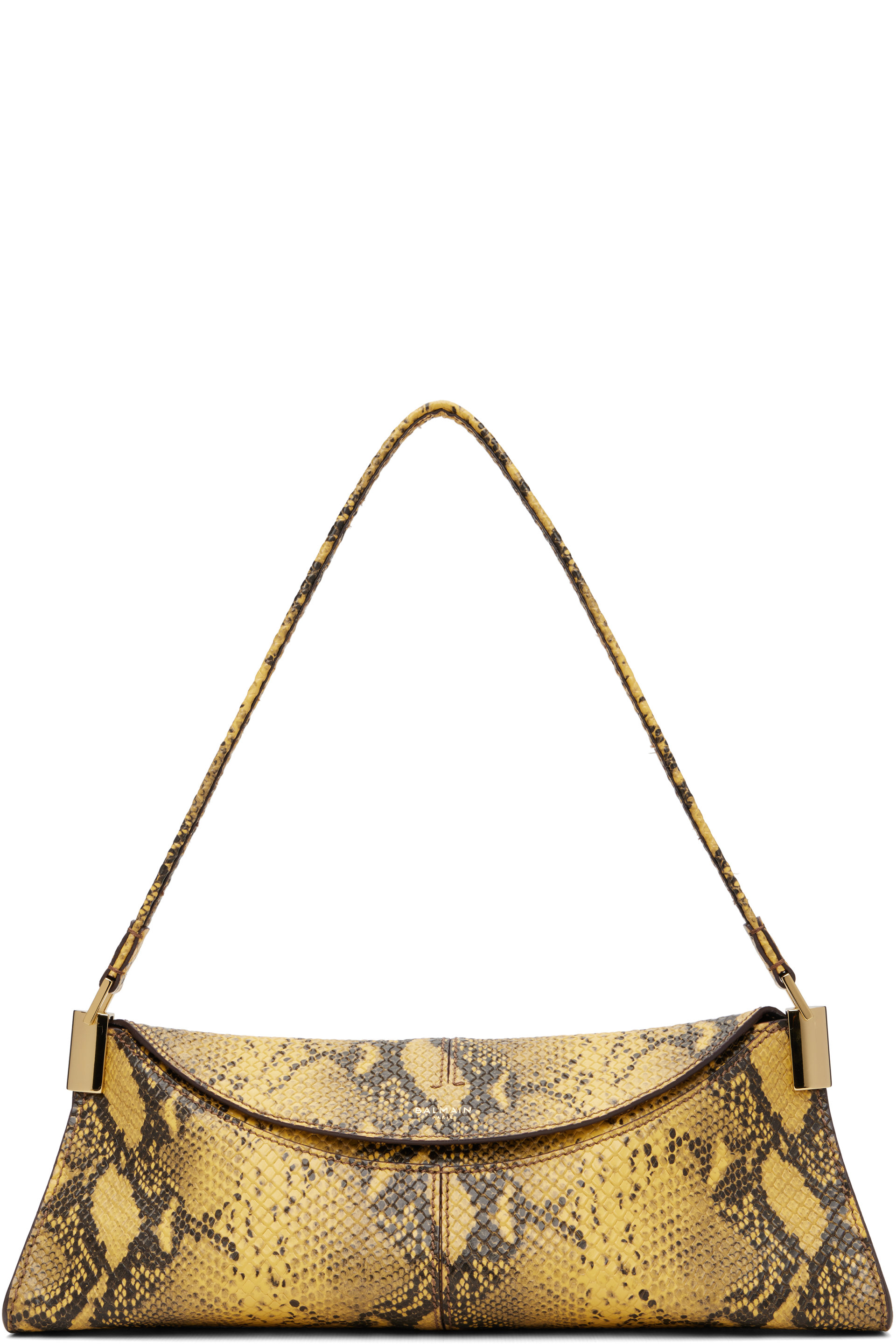 BALMAIN - Yellow & Black 64-83 Small Python-Effect Leather Bag