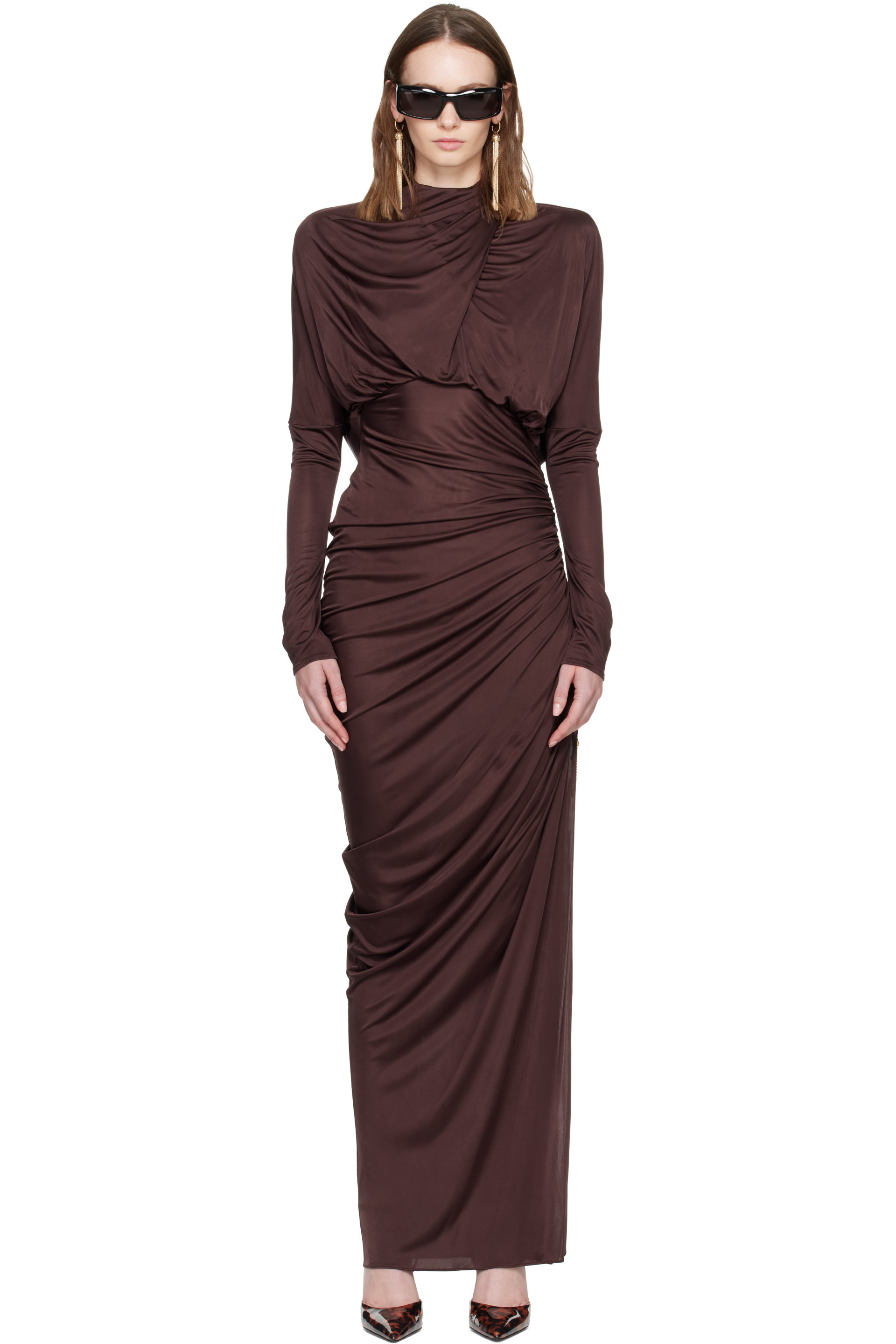 BALMAIN - Burgundy Long Flowing Jersey Maxi Dress