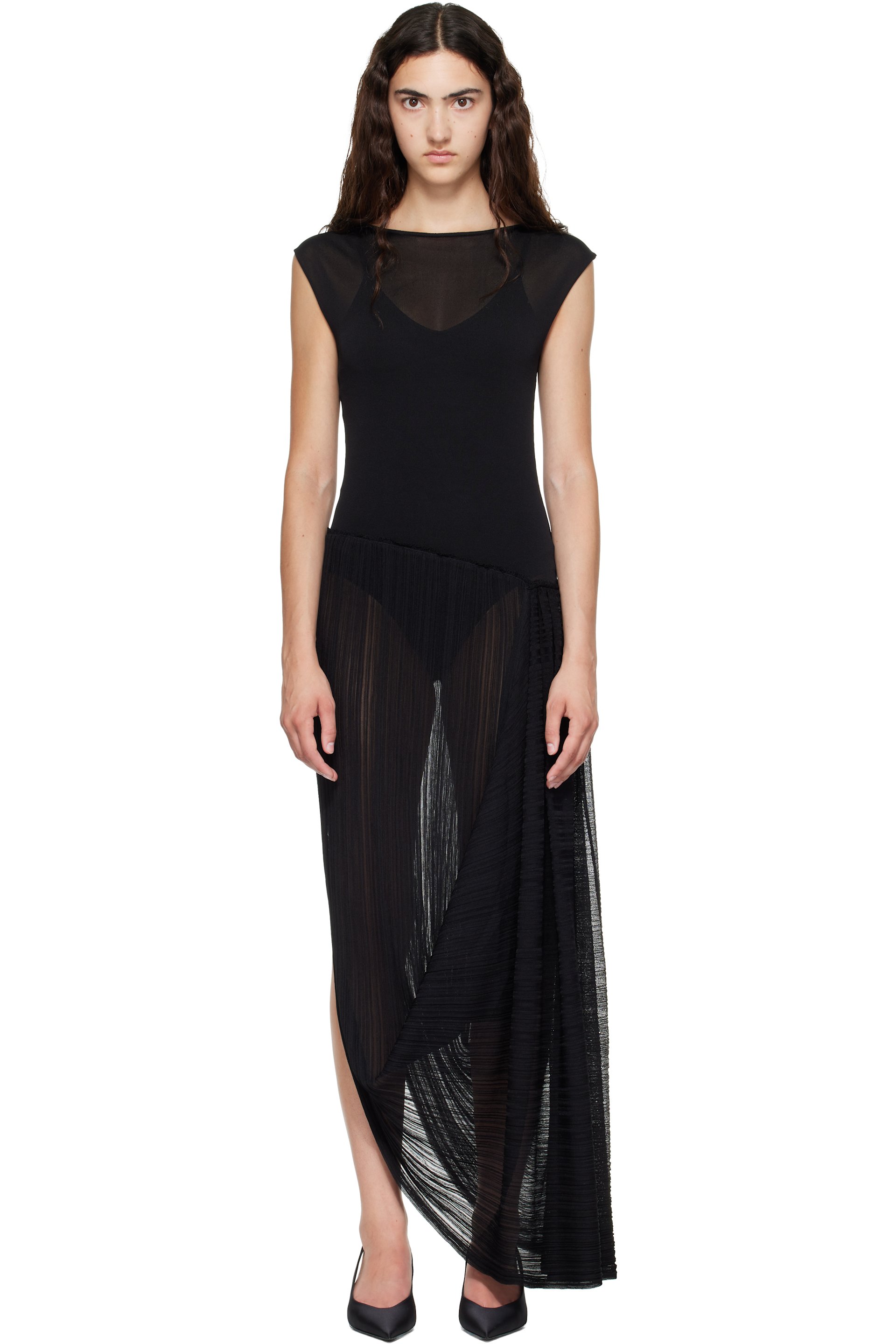 BALMAIN - Black Long Draped Viscose Maxi Dress