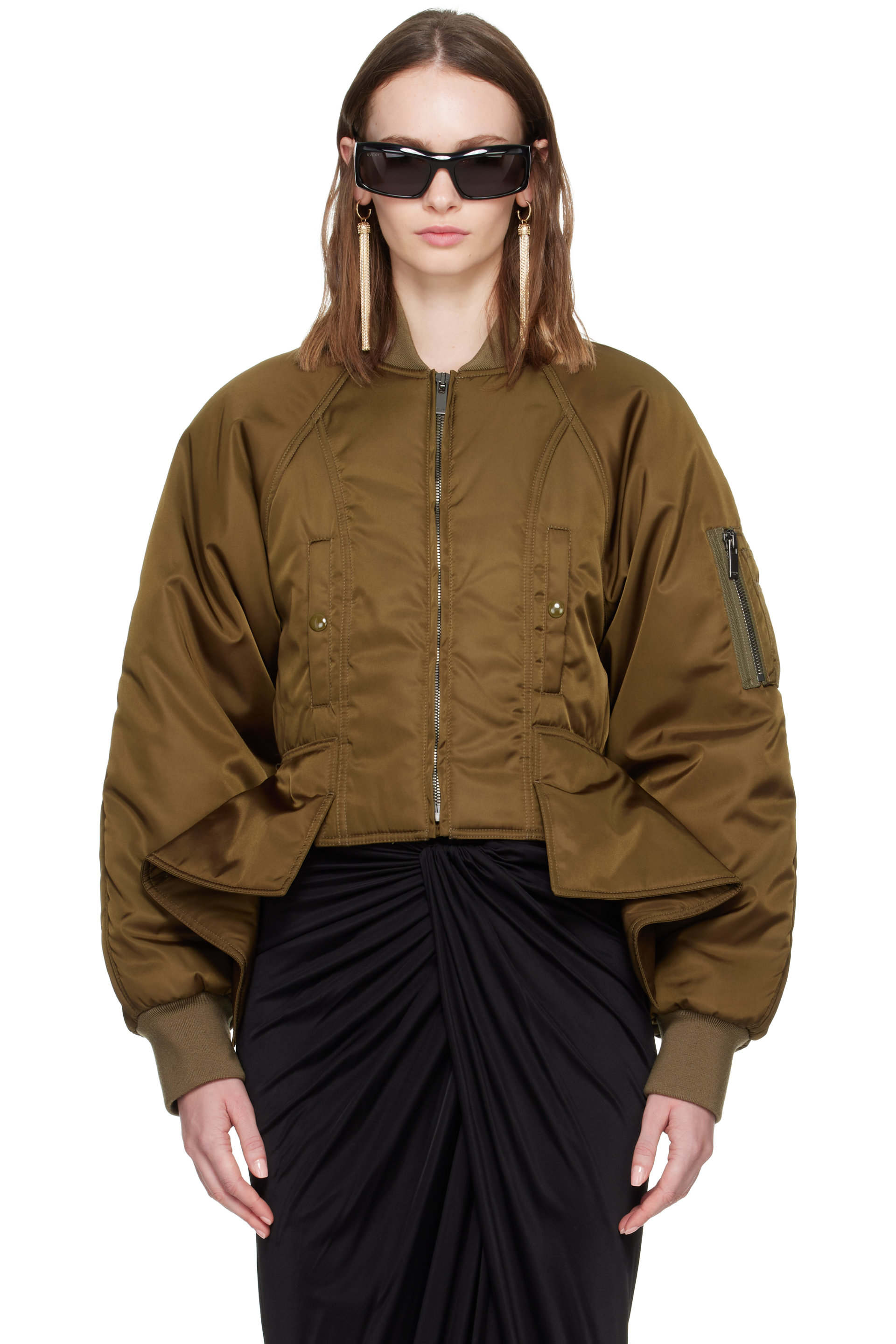 BALMAIN - Khaki Nylon Signature Bomber Jacket