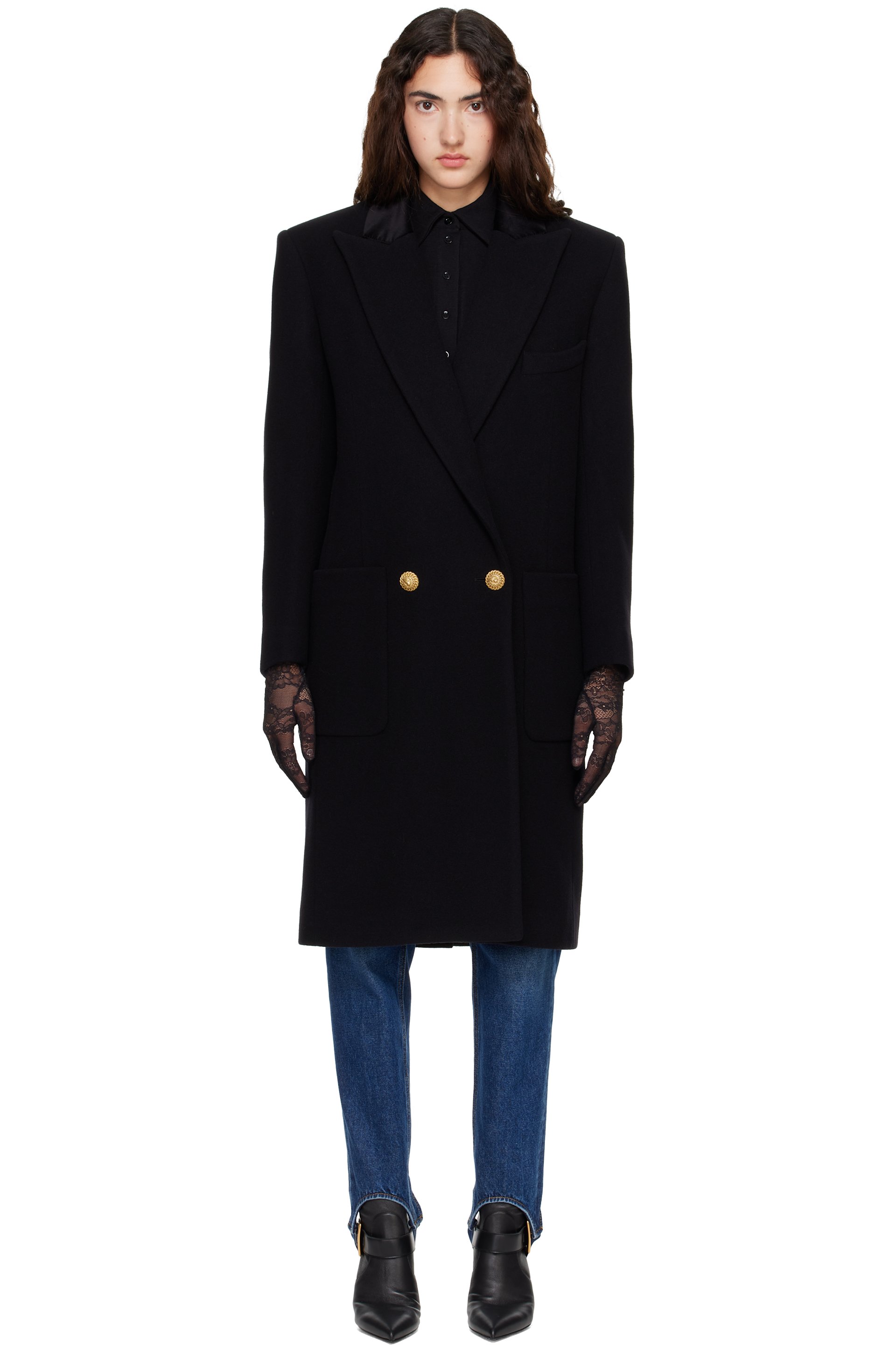 BALMAIN - Black Long Wool Coat