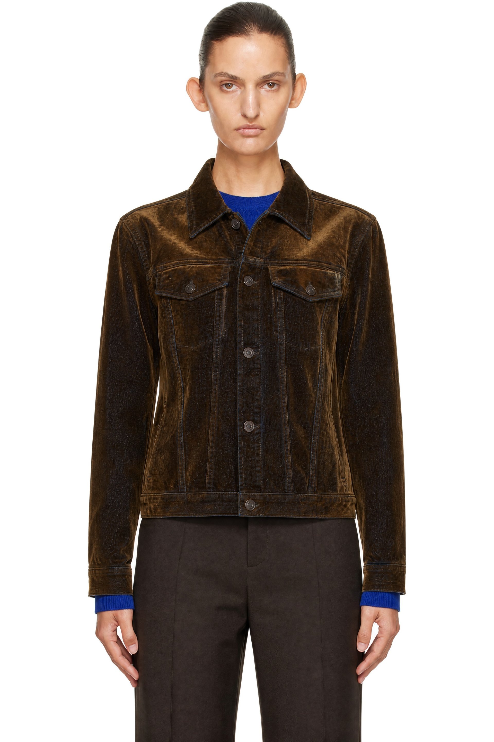 TONYWACK - Brown Flocked Denim Trucker Jacket