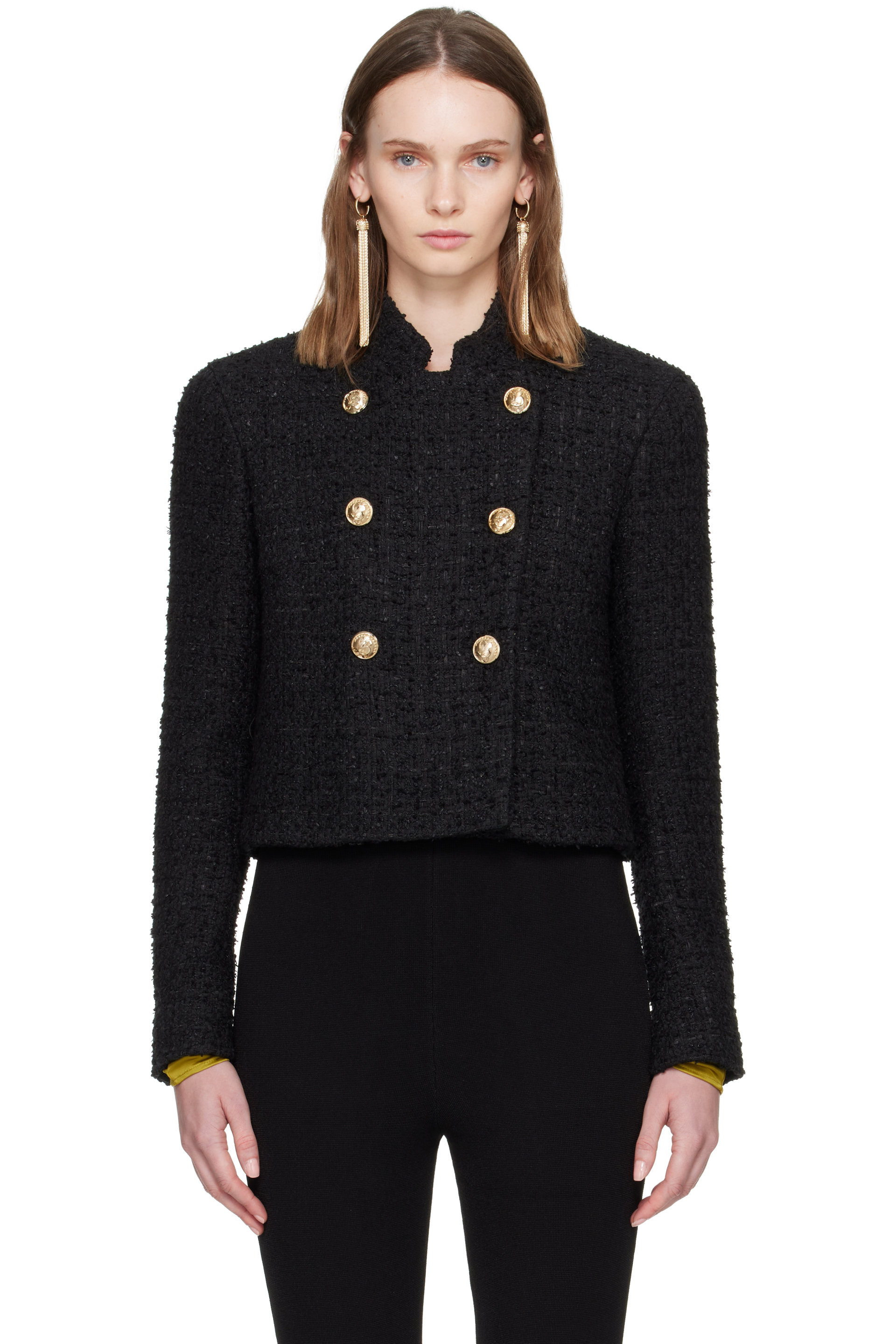 BALMAIN - Black Tweed Officer Jacket