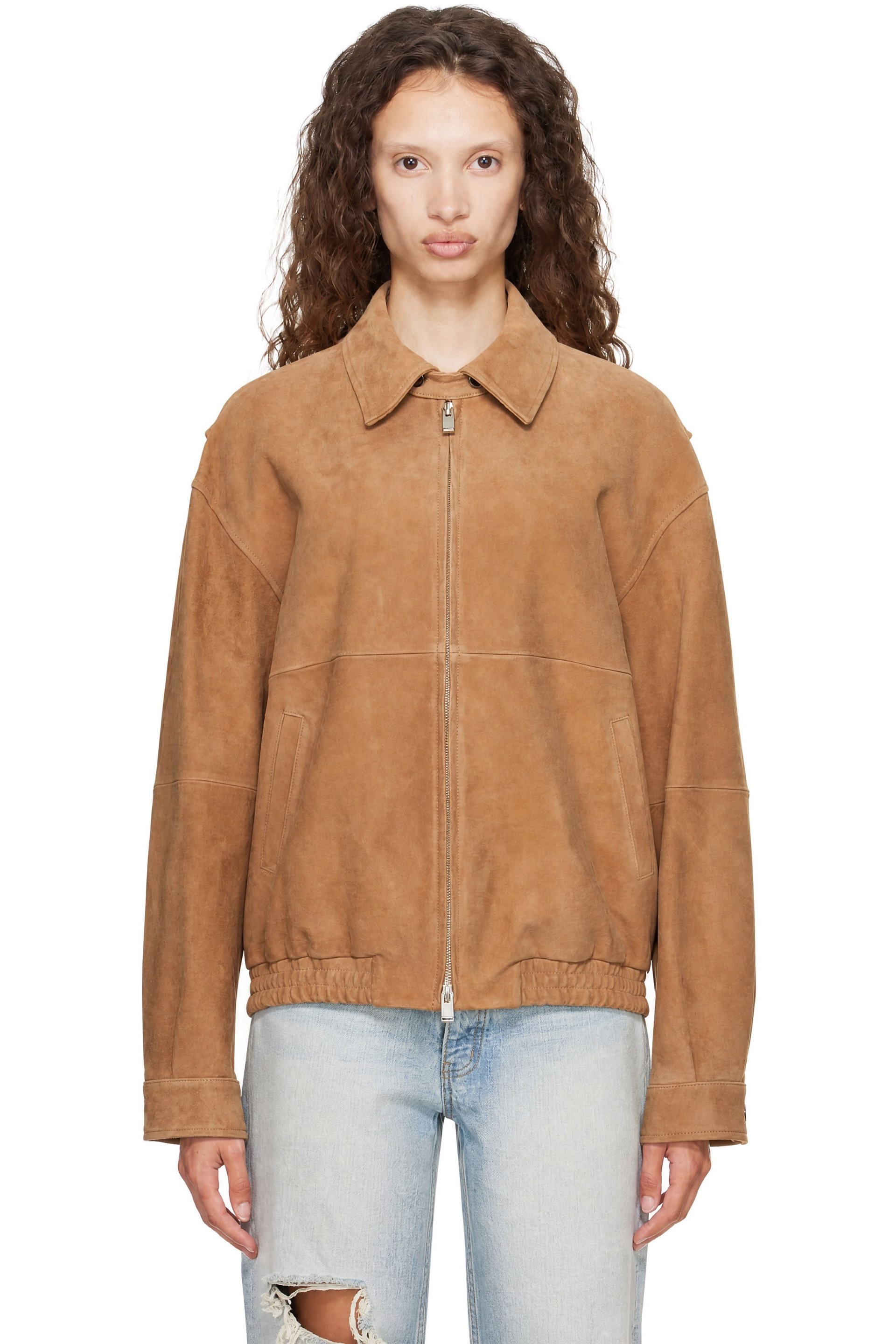 TONYWACK - Blouson aviateur décontracté beige en suède de chèvre