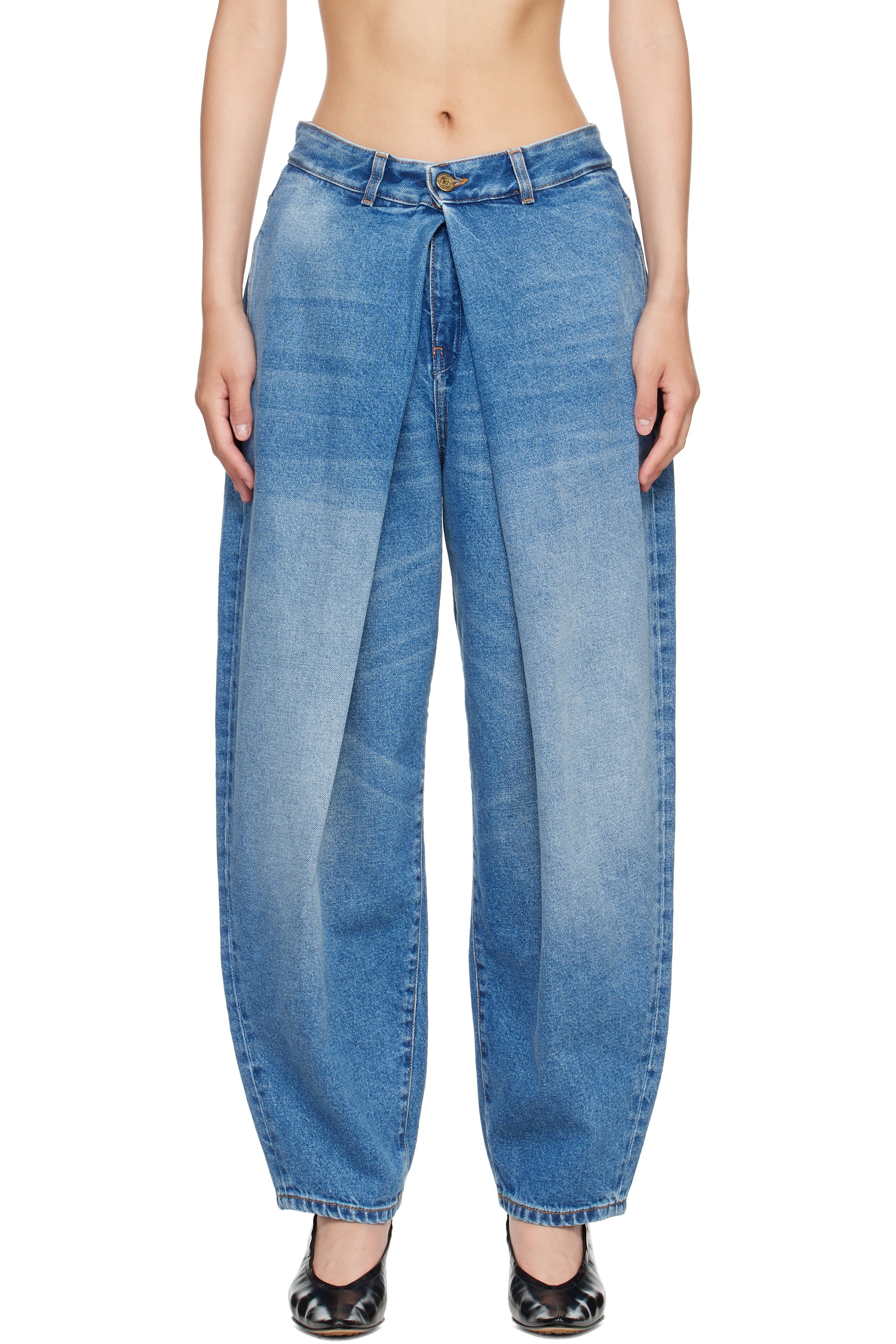 BALMAIN - Blue Barrel-Leg Denim Jeans