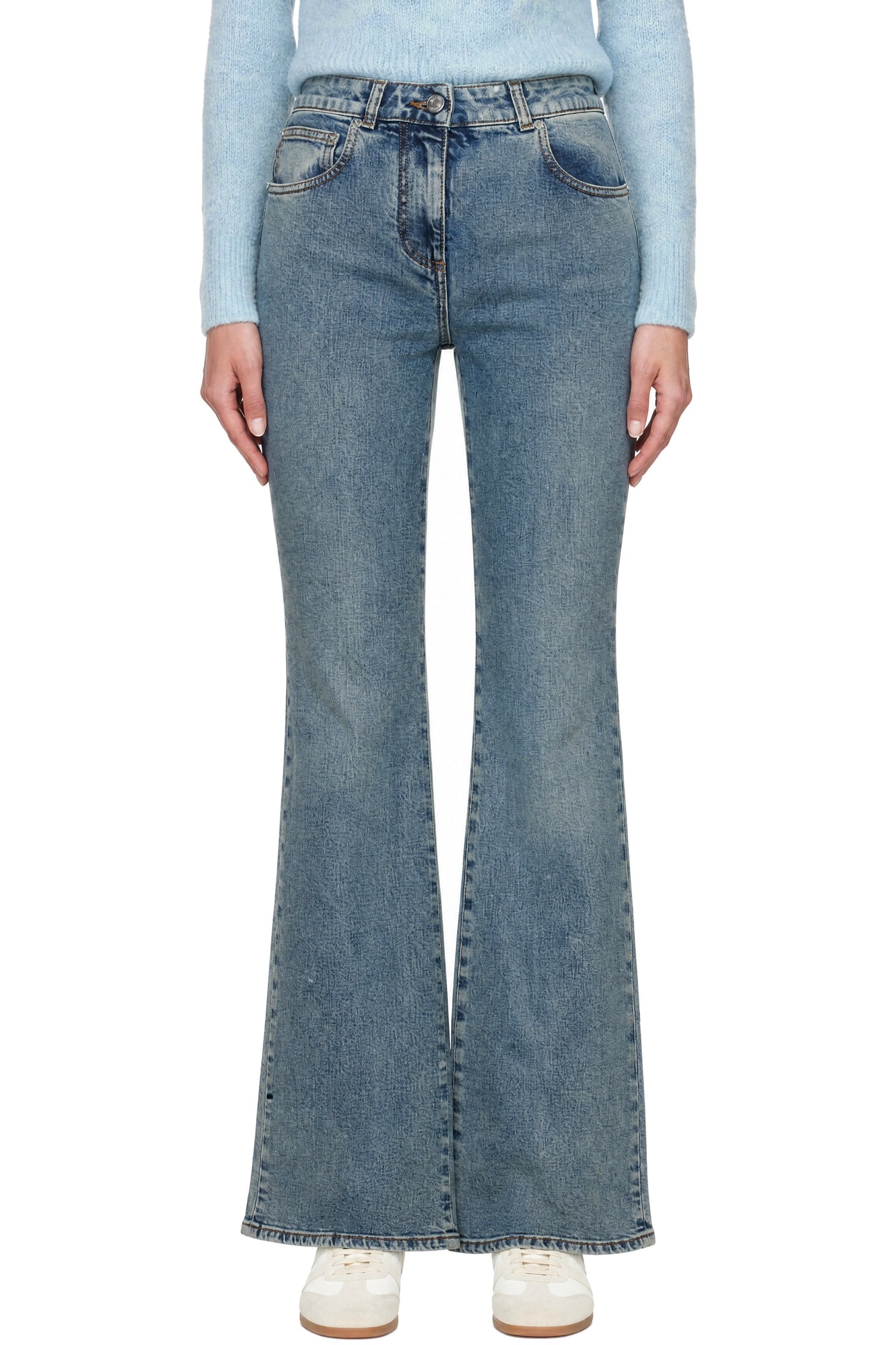 BALMAIN - Blue Bootcut Faded Denim Jeans