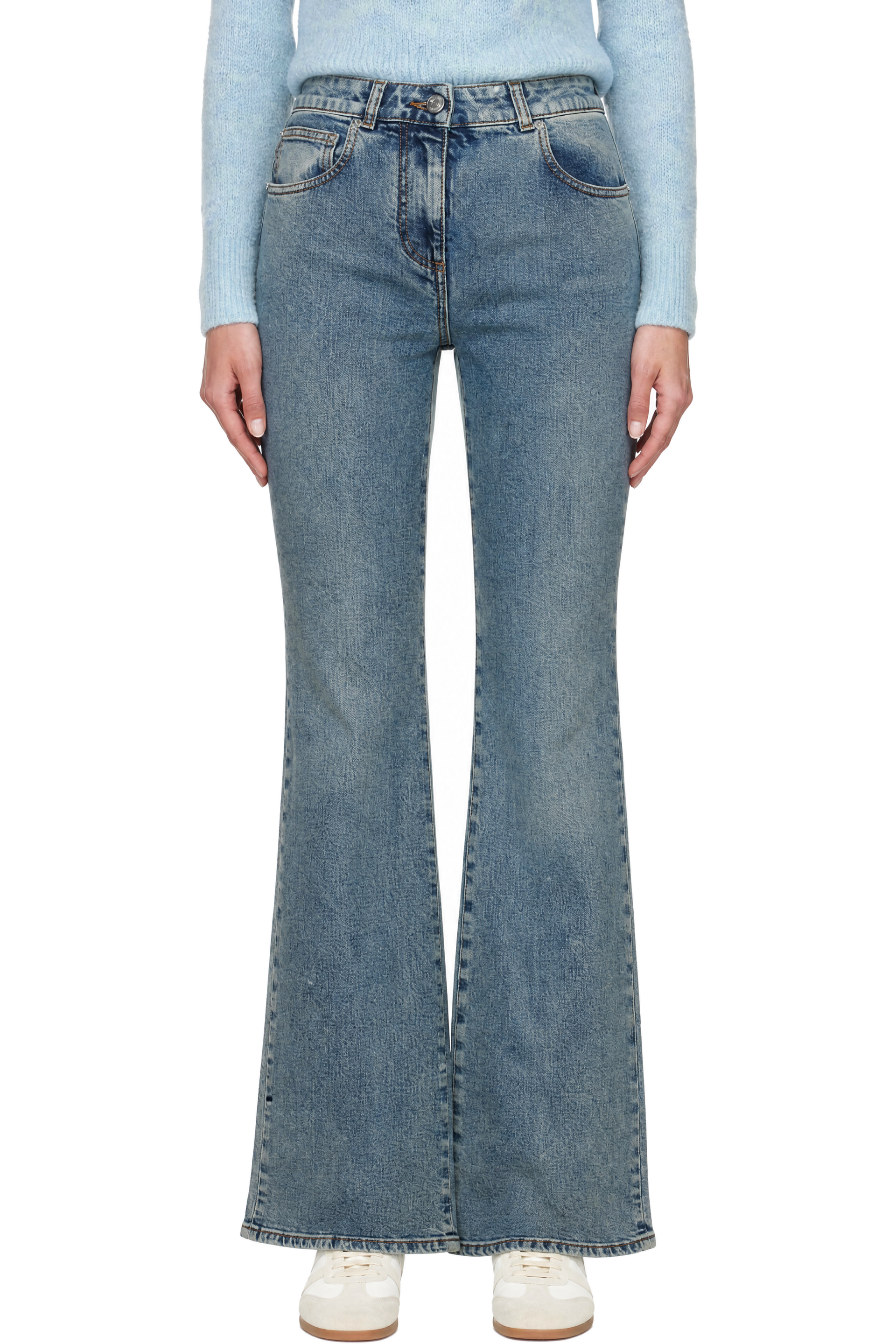 BALMAIN - Blue Bootcut Faded Denim Jeans