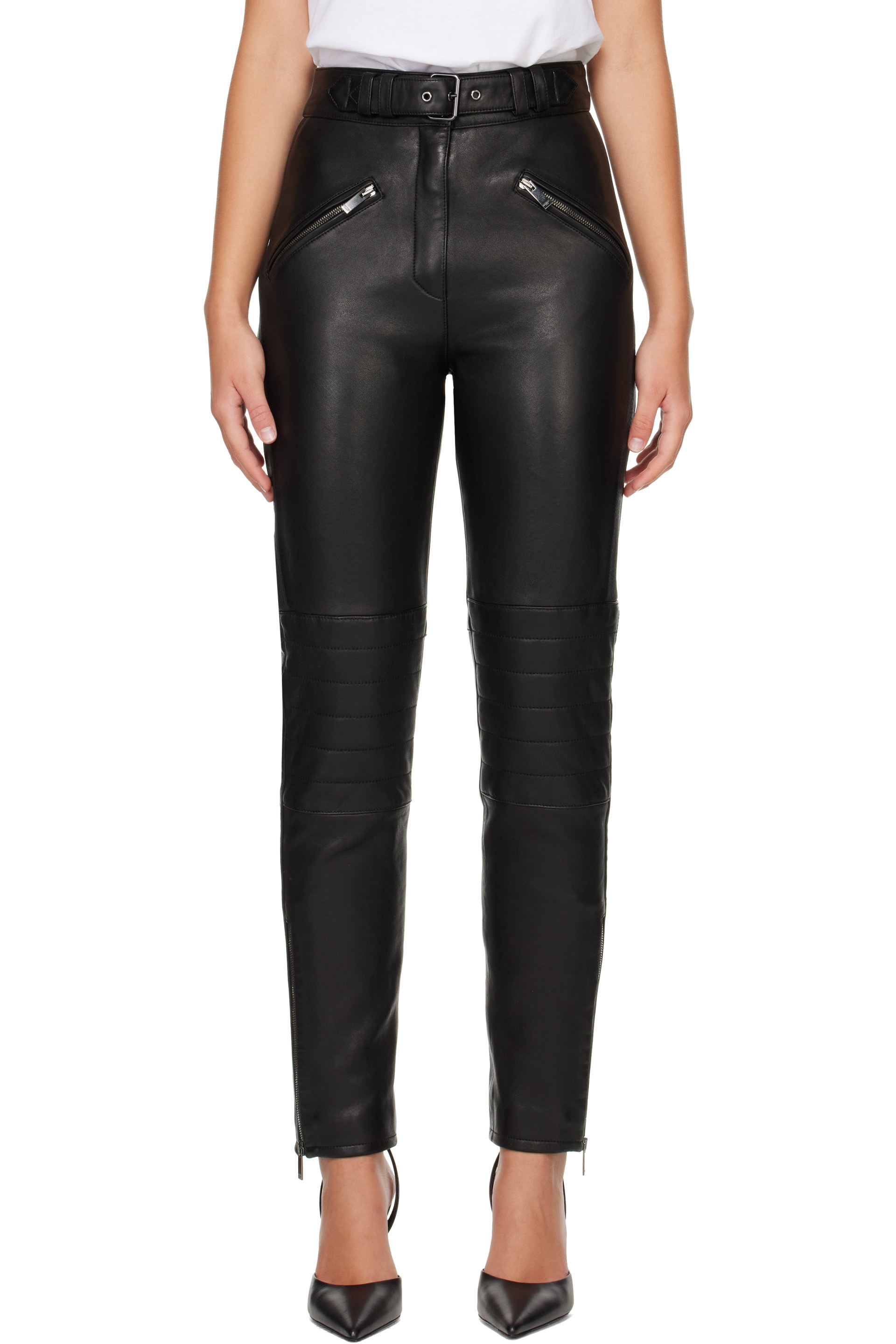 BALMAIN - Black Biker Leather Trousers
