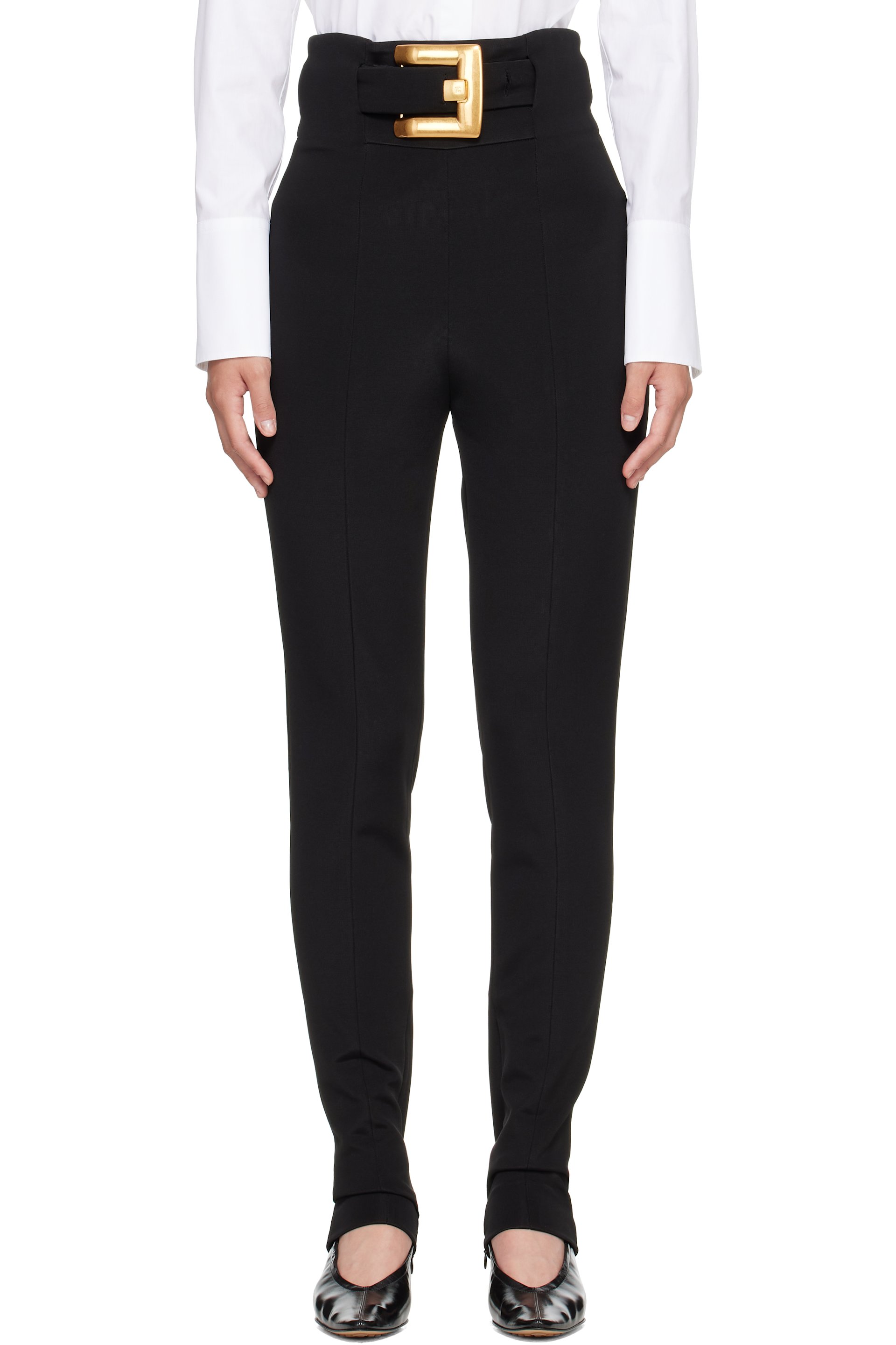 BALMAIN - Black Stretch Belt Leggings