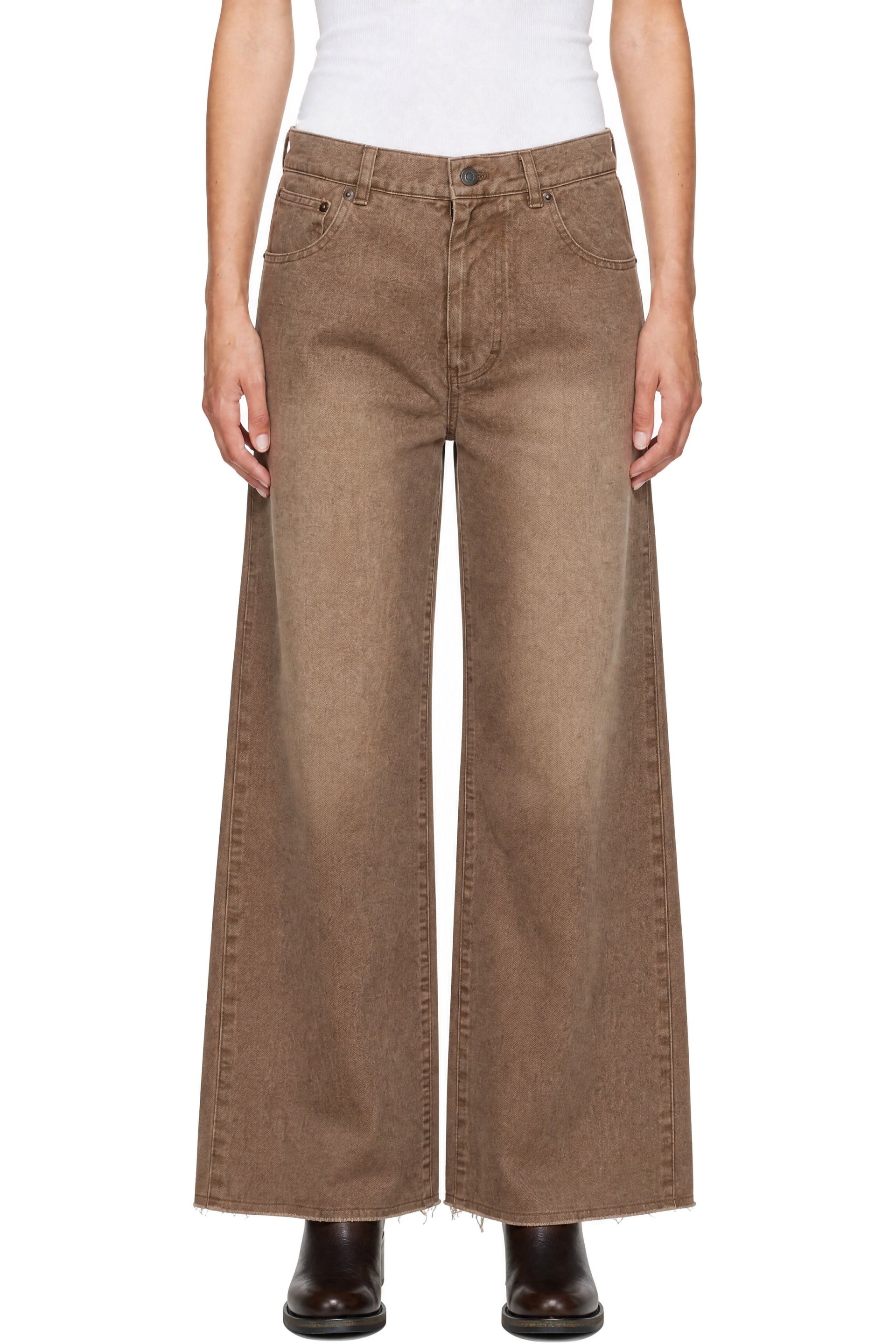 TONYWACK - Beige Re-Cut Brushed Cotton Flared Jeans