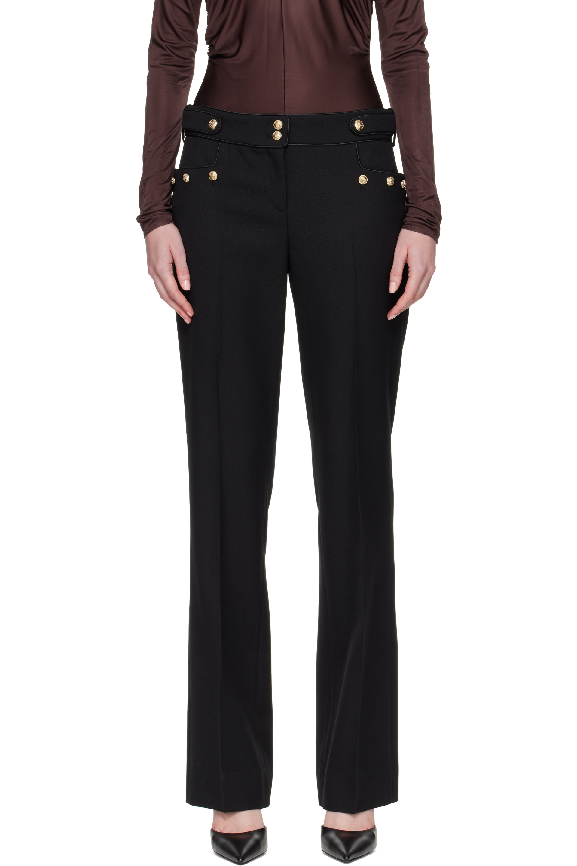 BALMAIN - Black Pleated Wool Gabardine Trousers