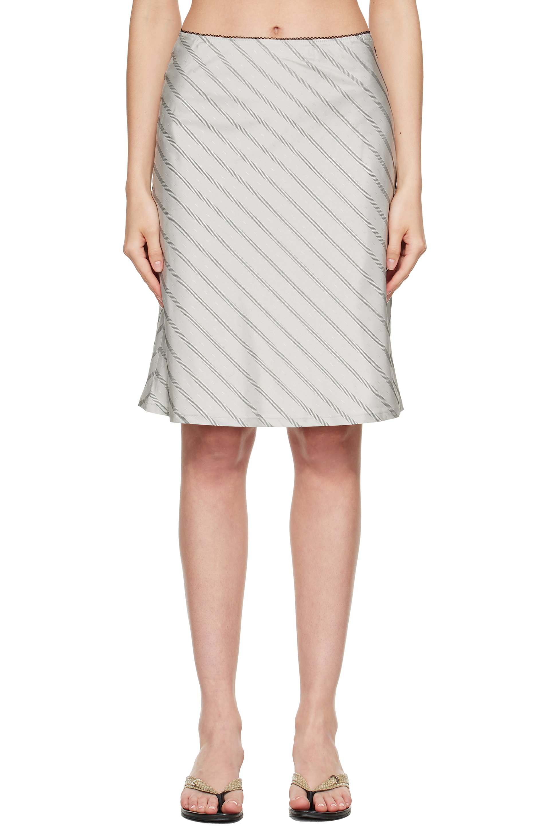 TONYWACK - Gray Silk Stripes Midi Skirt