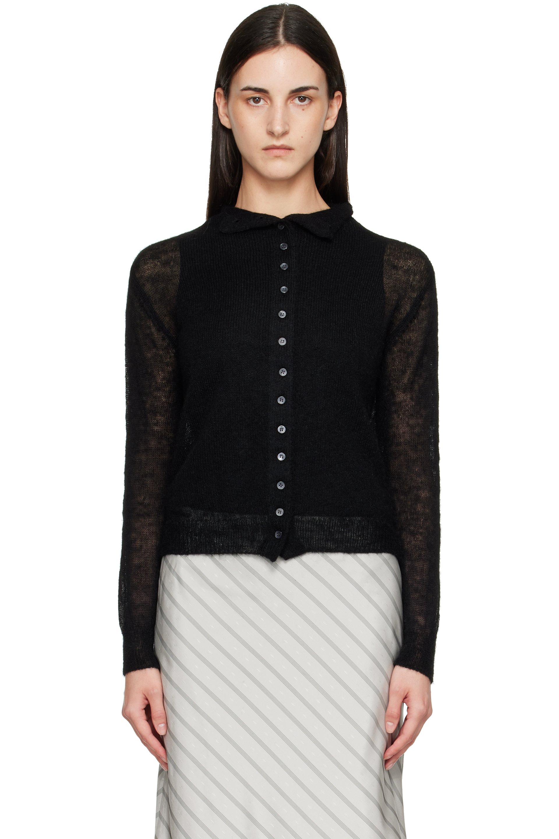 TONYWACK - Black Mohair Half-Neck Cardigan